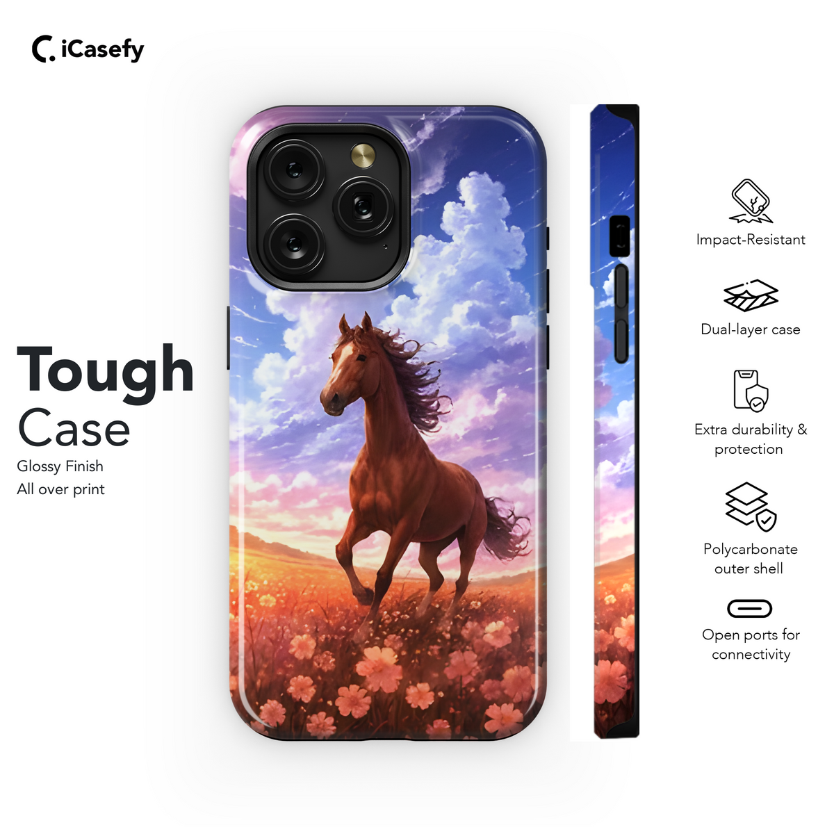 Wild Horse Meadow Flowers Phone Case iPhone Samsung Cover Pixel 1811 - Image 6