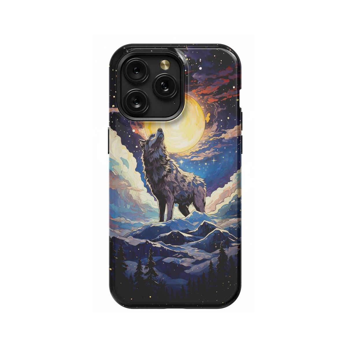 Wolf Sky Moon Animal Watercolor Phone Case iPhone Samsung Pixel & More #553 - Image 1