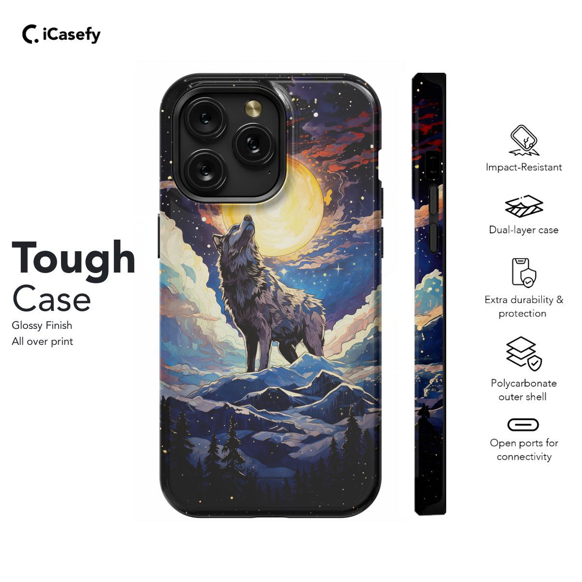 Wolf Sky Moon Animal Watercolor Phone Case iPhone Samsung Pixel & More #553 - Image 5