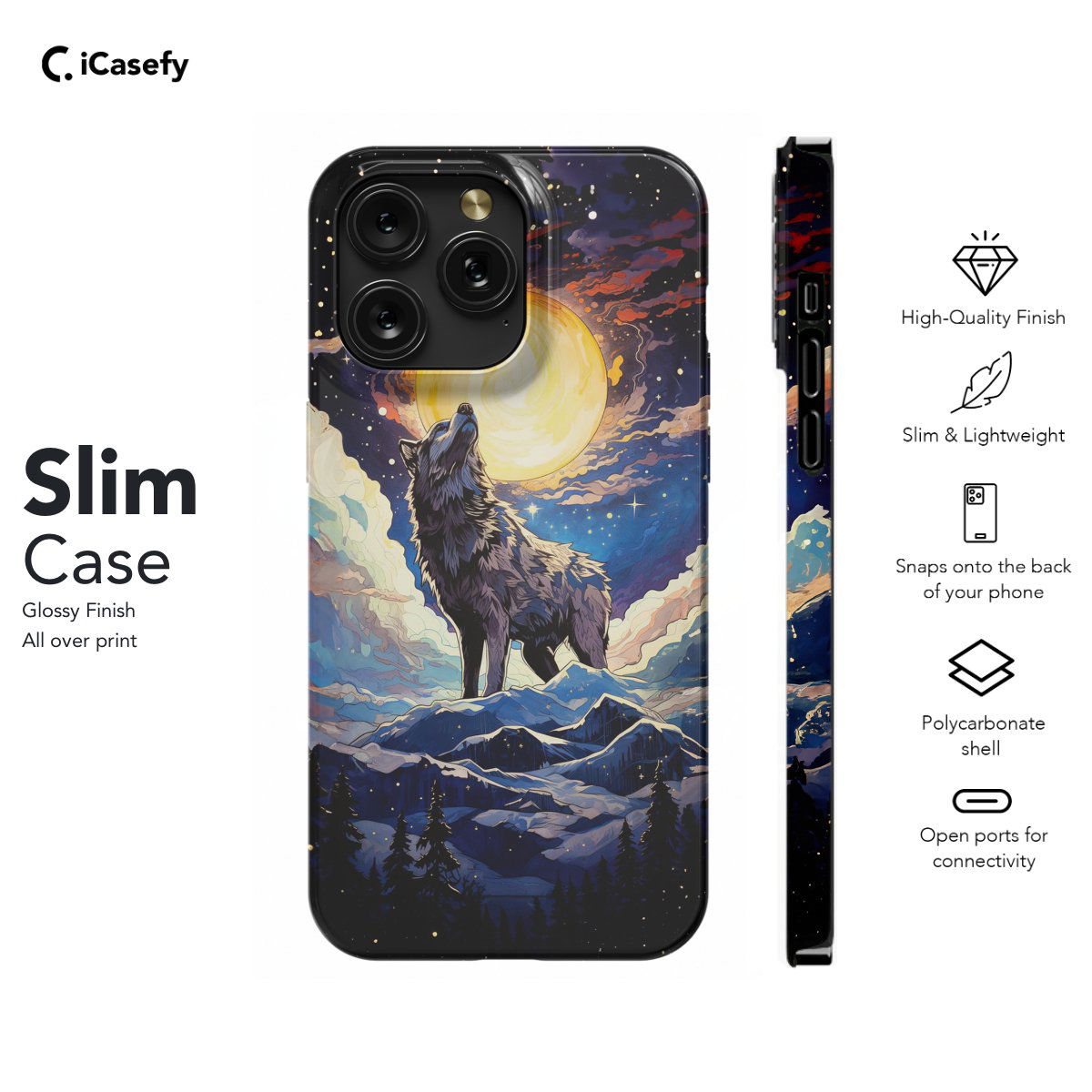 Wolf Sky Moon Animal Watercolor Phone Case iPhone Samsung Pixel & More #553 - Image 6