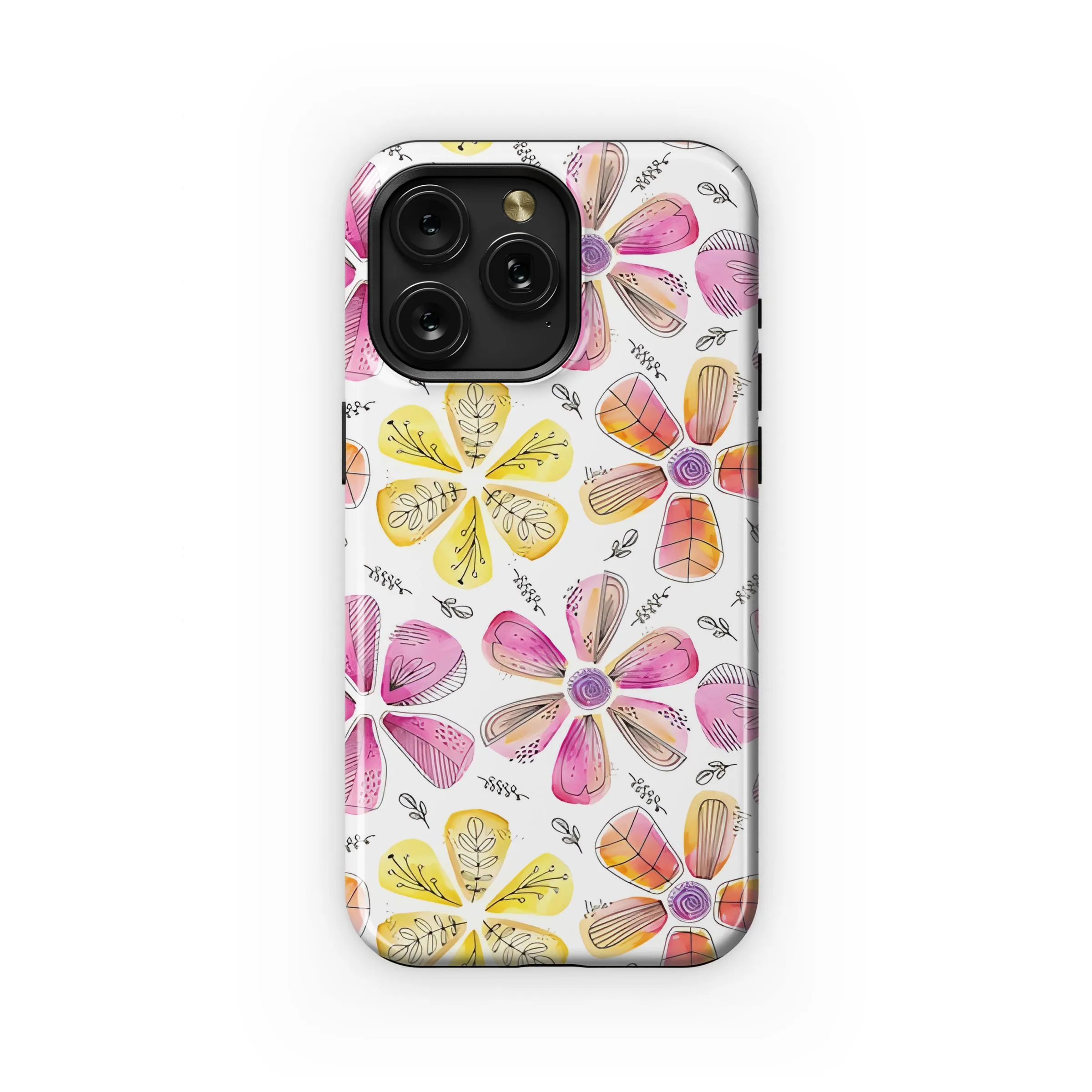 Abstract Pink Yellow Floral Print Phone Case iPhone Samsung Cover Pixel 5423