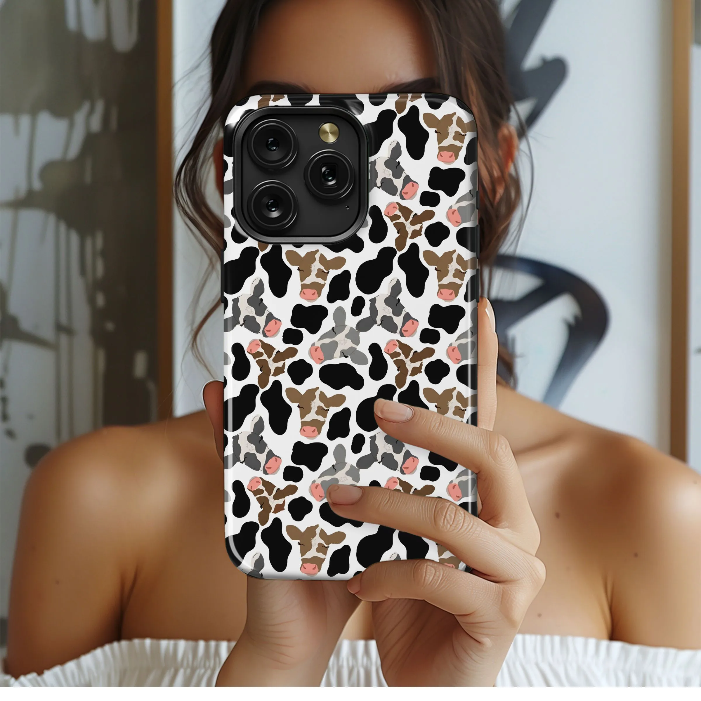 Adorable Cow Spot Pattern Design Phone Case iPhone Samsung Cover Pixel 5368