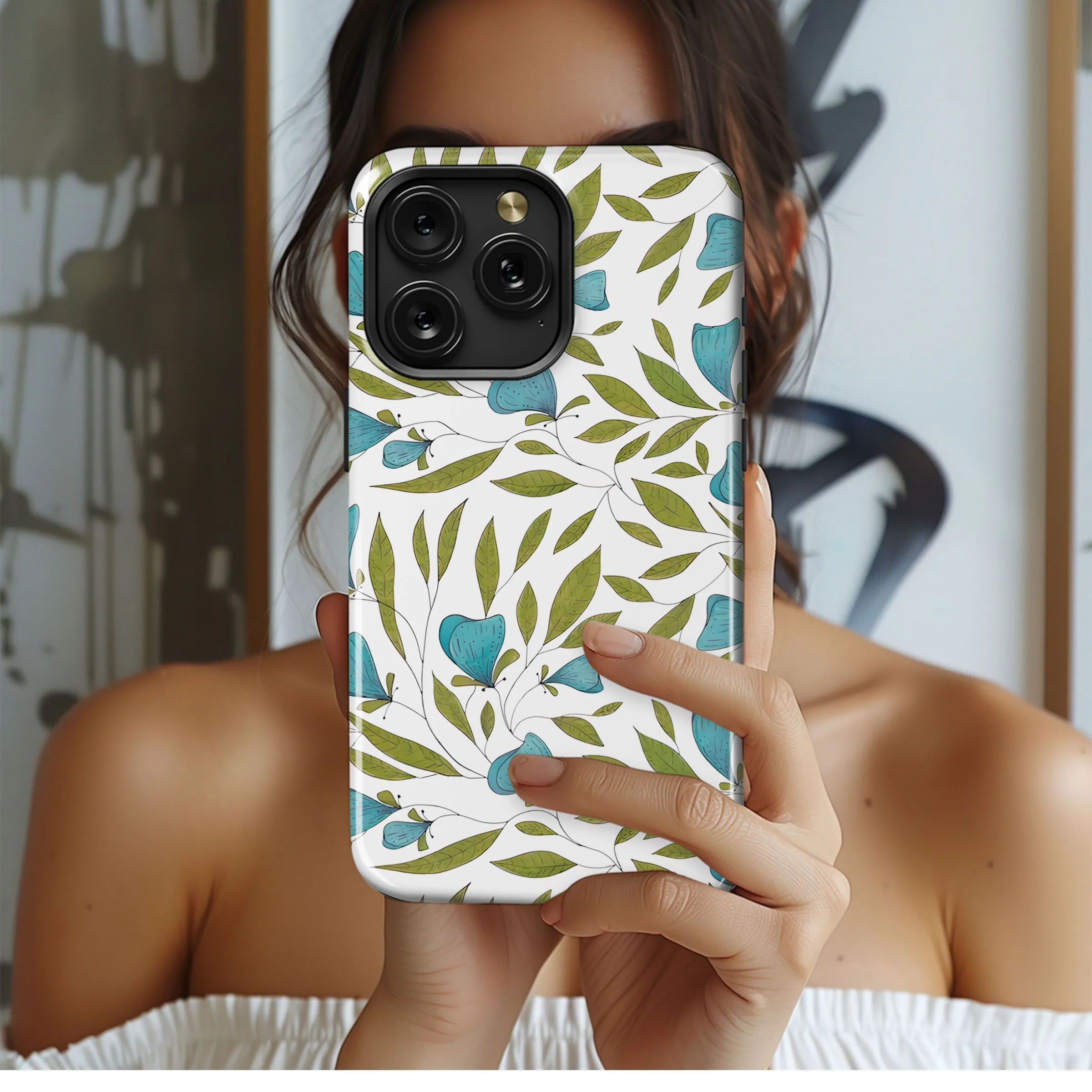Aqua Blooms and Greenery Phone Case iPhone Samsung Cover Pixel 5214