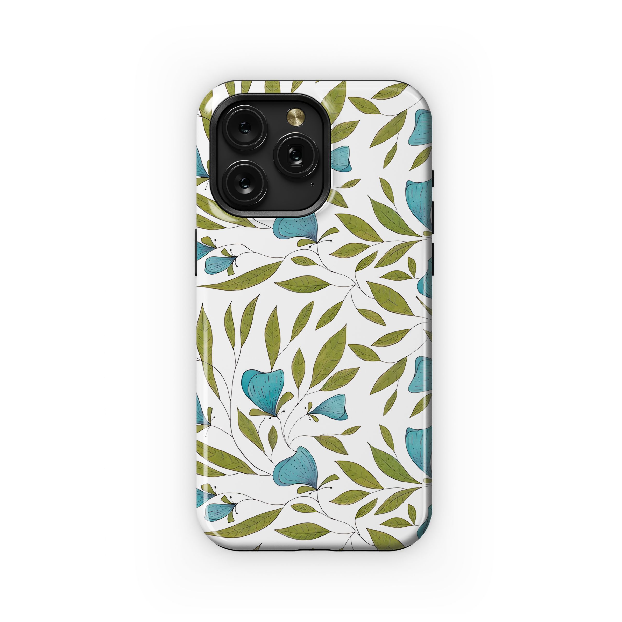 Aqua Blooms and Greenery Phone Case iPhone Samsung Cover Pixel 5214