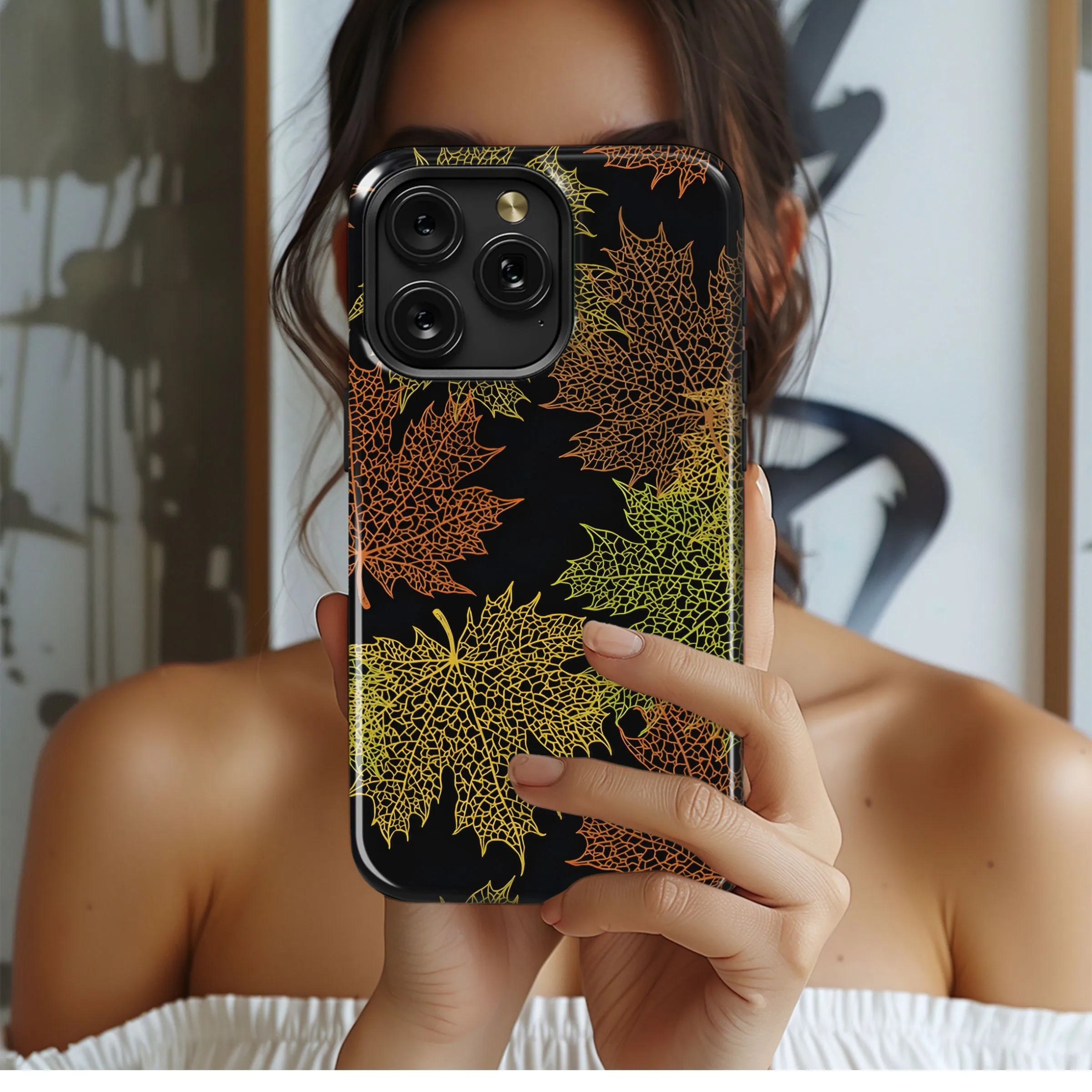 Autumn Leaf Skeleton Pattern Phone Case iPhone Samsung Cover Pixel 5210