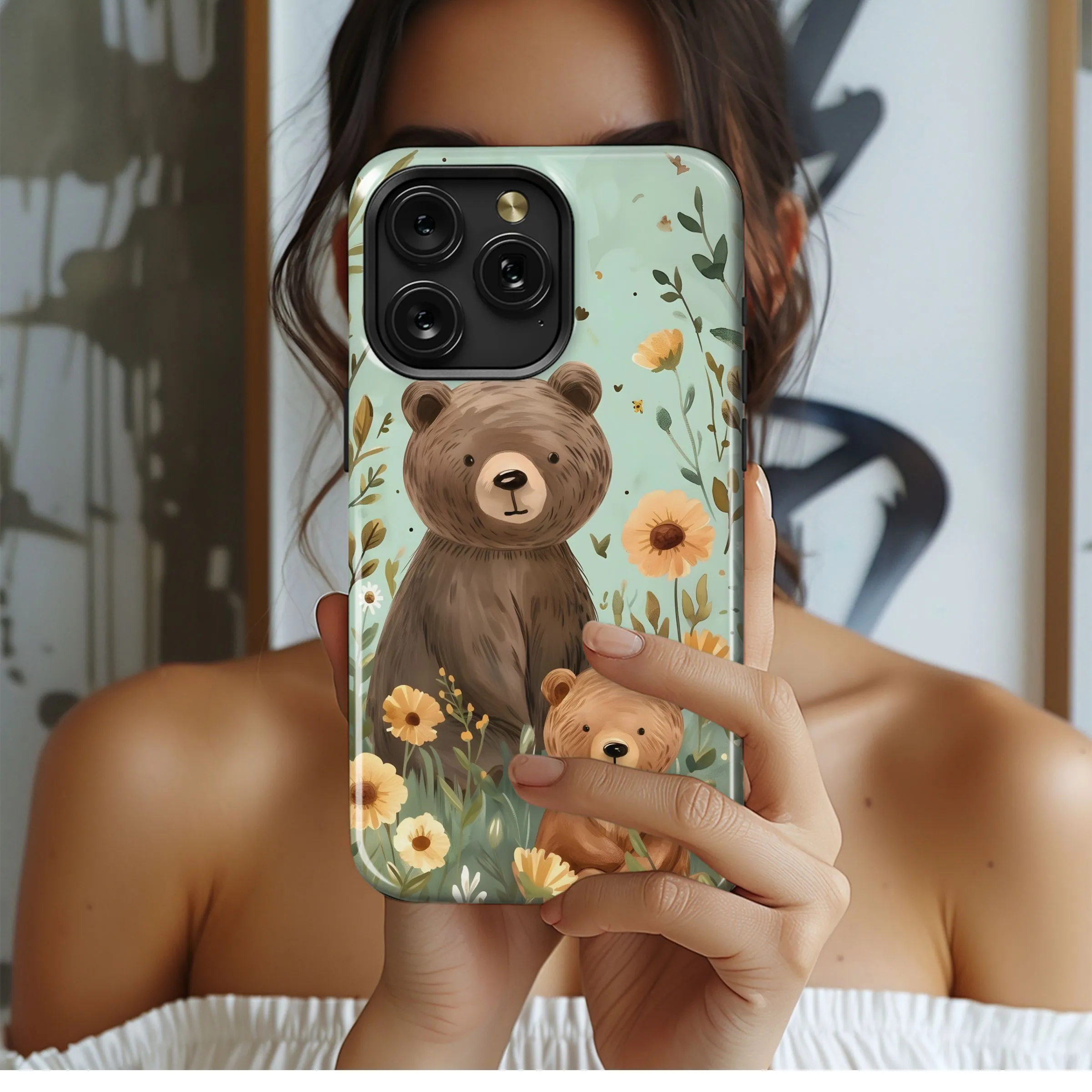 Bear Family in Floral Meadow Phone Case iPhone Samsung Cover Pixel 4942