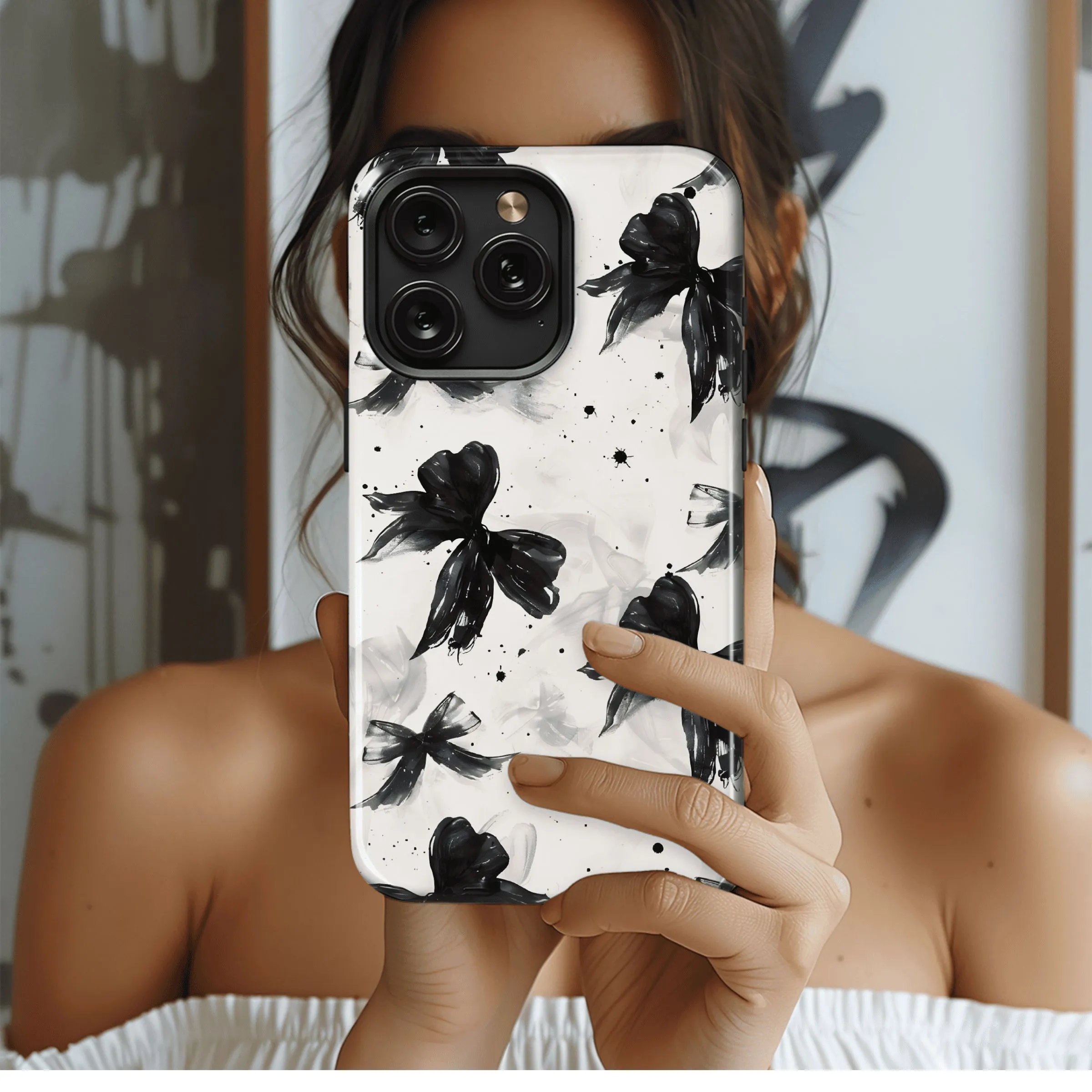 Black Bow Watercolor Print Phone Case iPhone Samsung Cover Pixel 4540