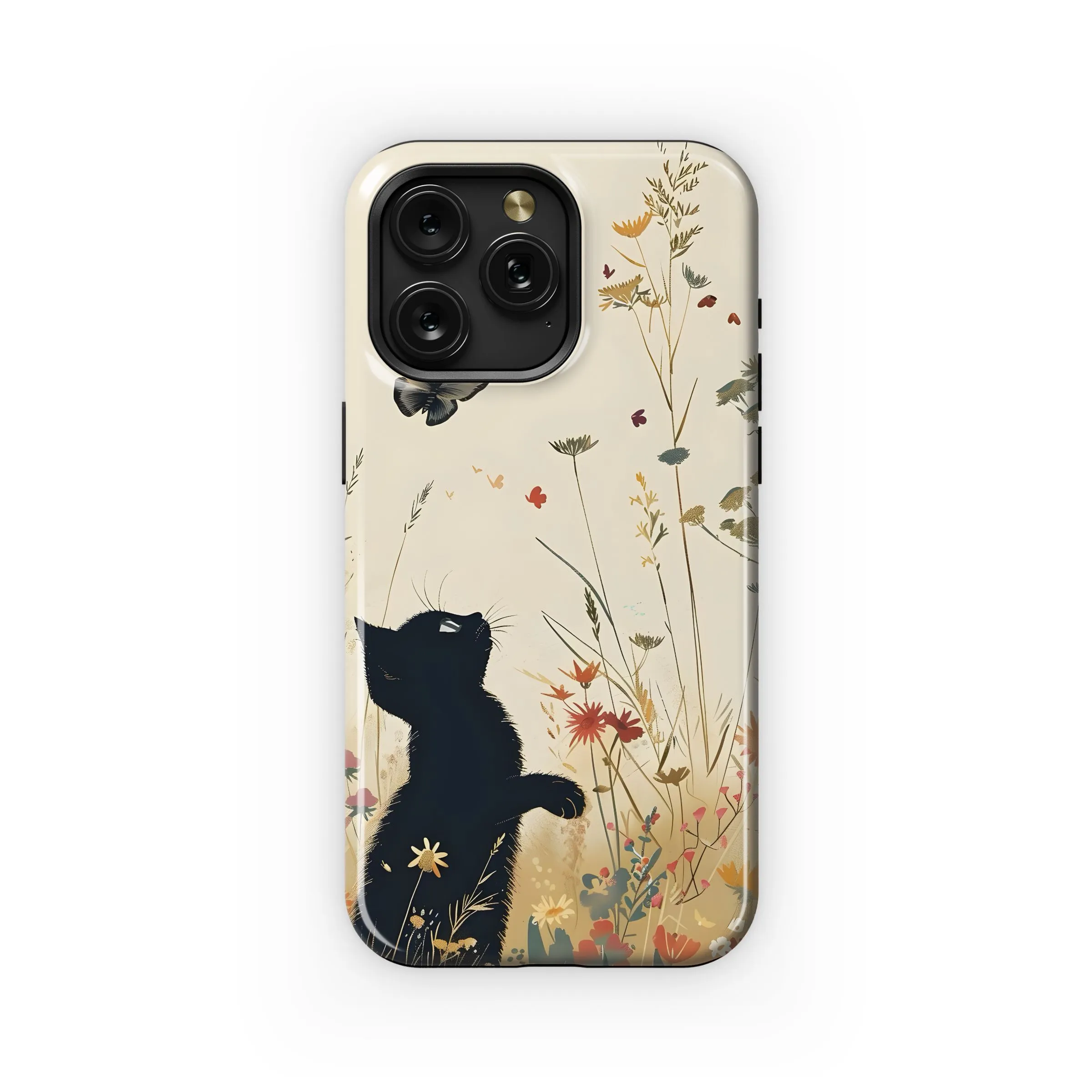Black Cat Butterfly Meadow Art Phone Case iPhone Samsung Cover Pixel 5385