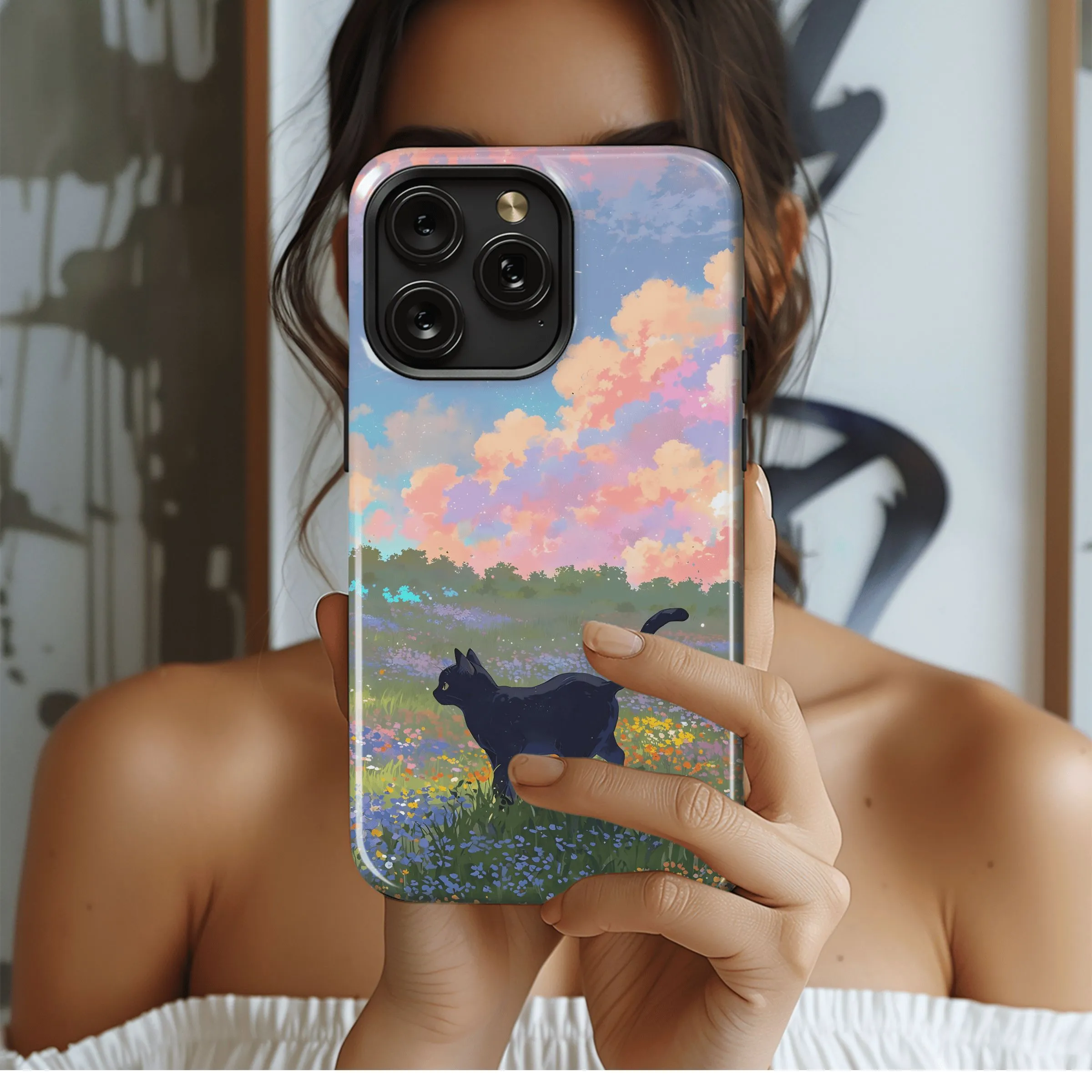 Black Cat Meadow Dream
 Phone Case iPhone Samsung Cover Pixel 4400