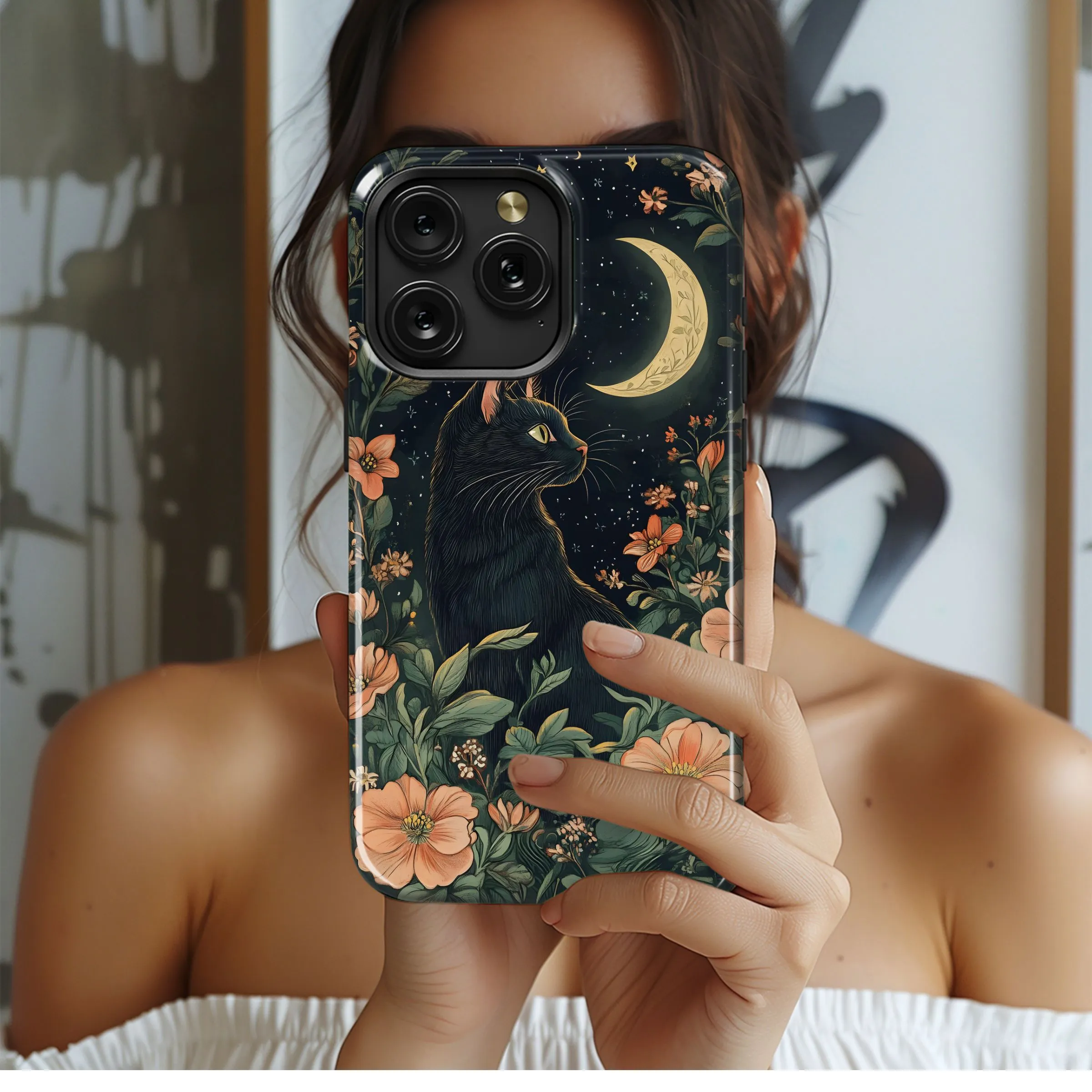 Black Cat Moon Garden Phone Case iPhone Samsung Cover Pixel 5391