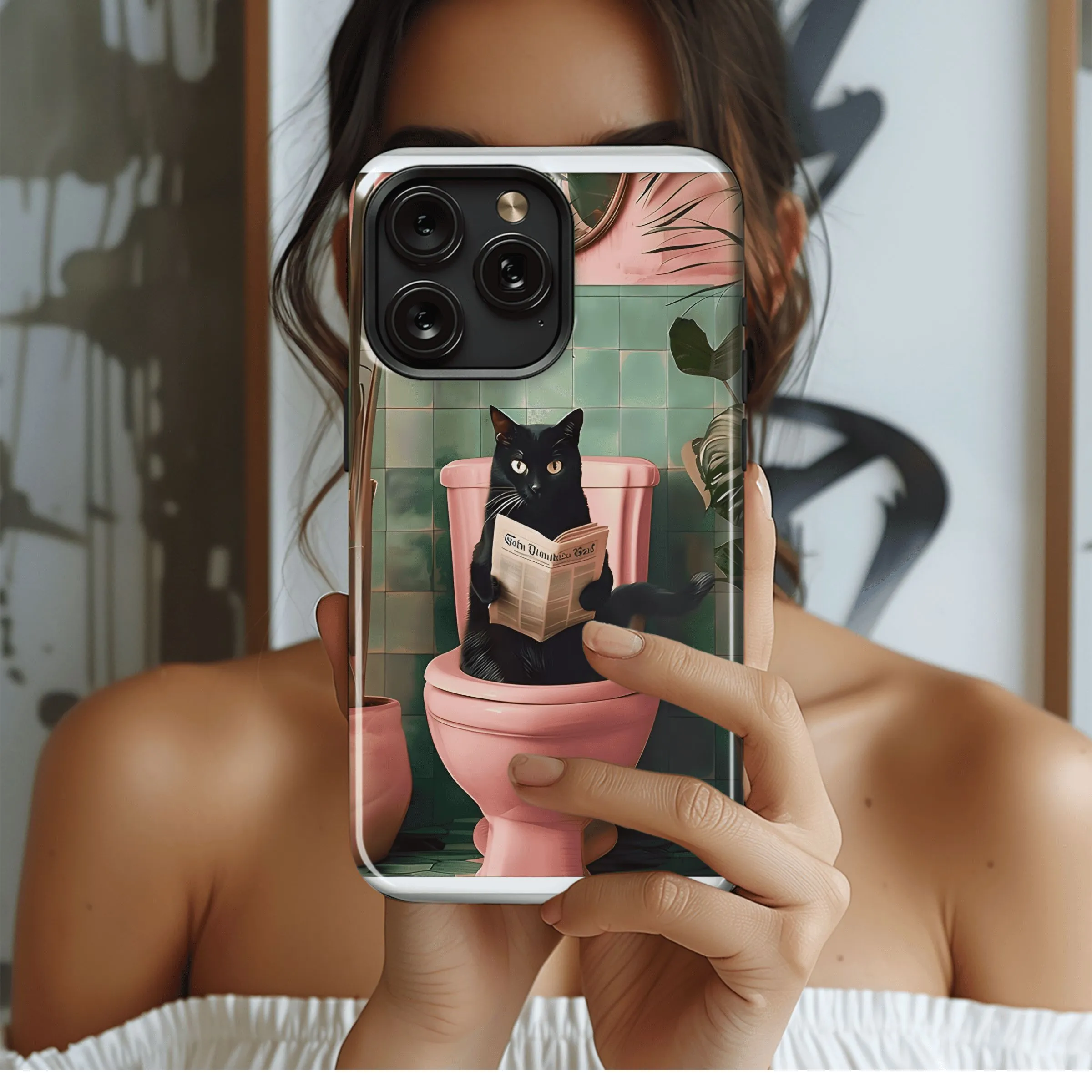 Black Cat Toilet Reader
 Phone Case iPhone Samsung Cover Pixel 4658