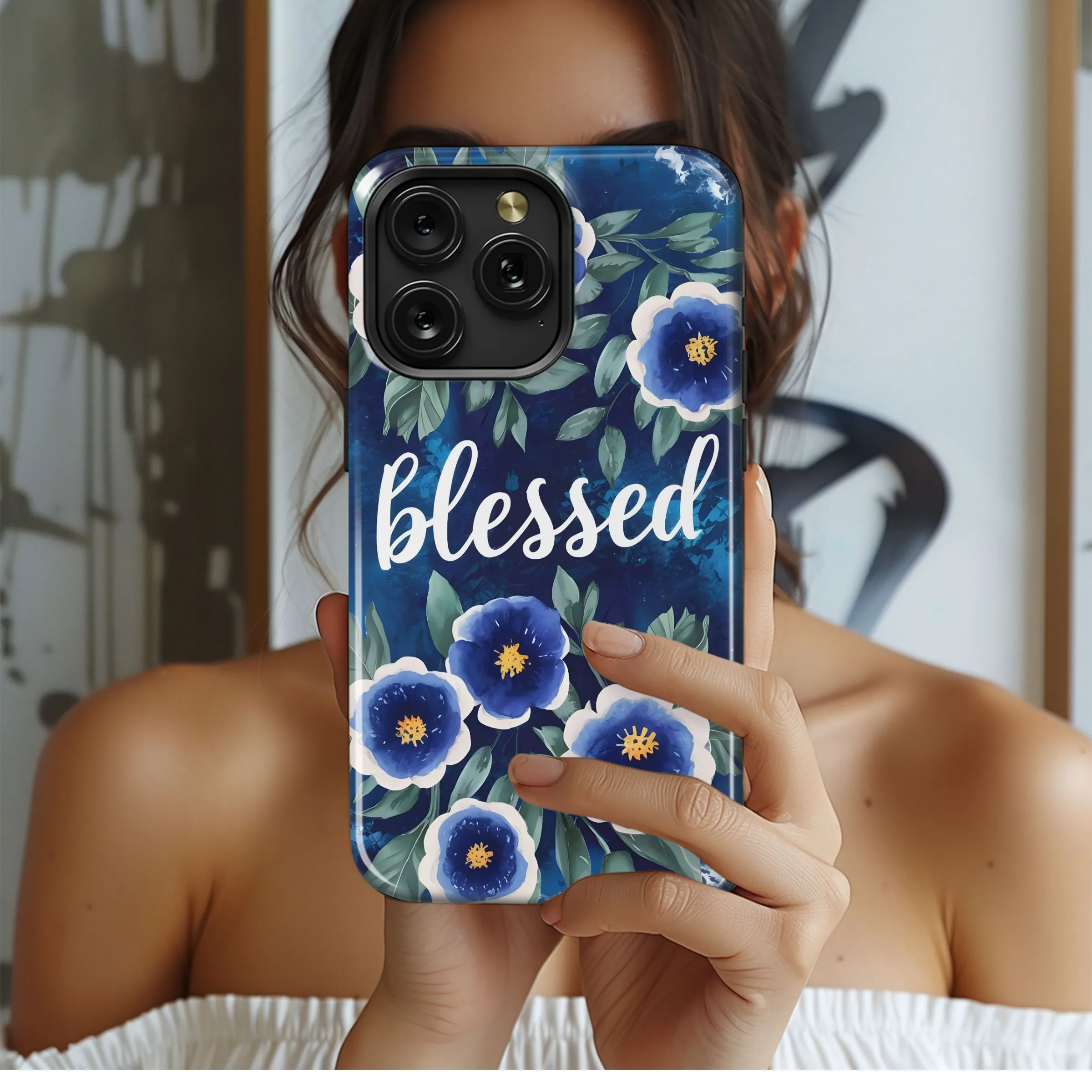 Blessed Blue Floral Design Phone Case iPhone Samsung Cover Pixel 5030