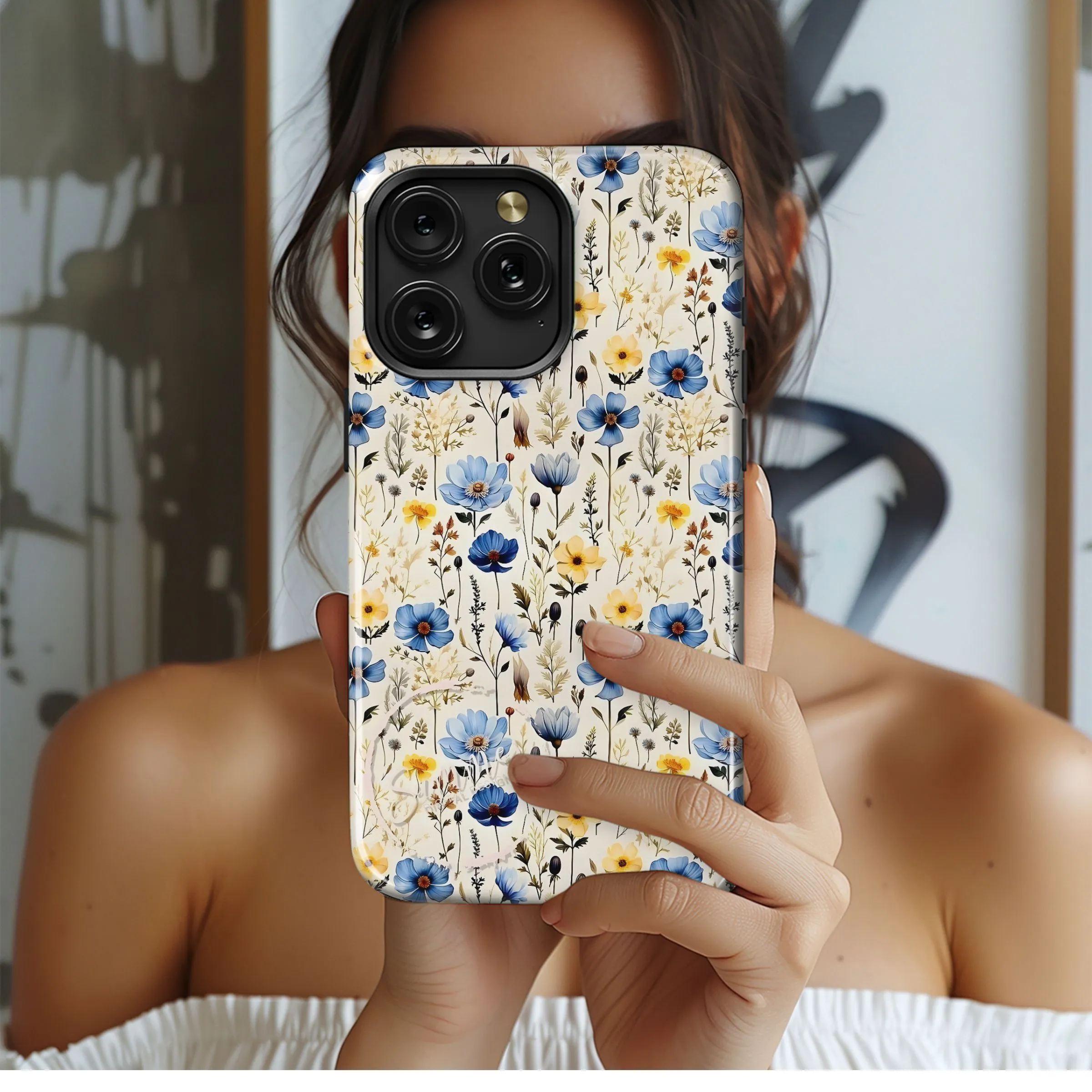 Blue and Yellow Floral Delight Phone Case iPhone Samsung Cover Pixel 4911