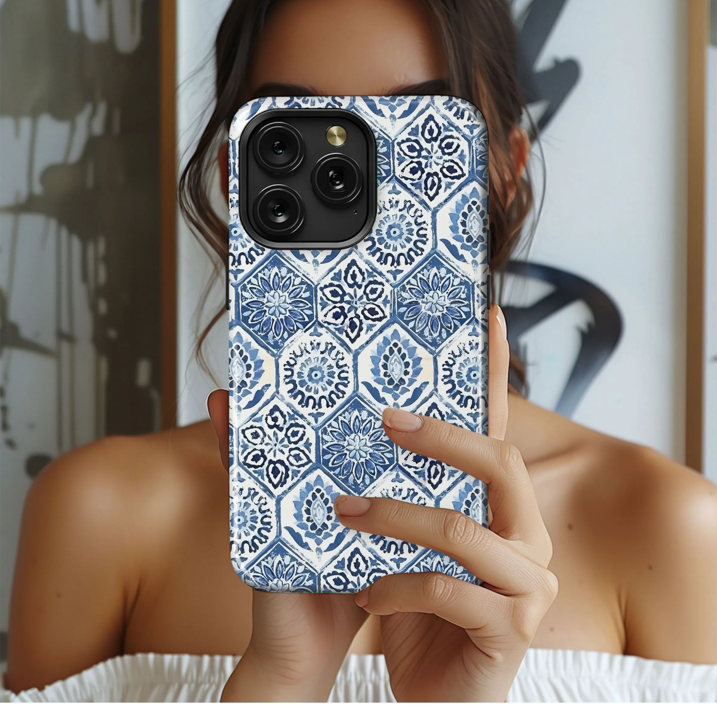 Blue Floral Hexagons
 Phone Case iPhone Samsung Cover Pixel 4815