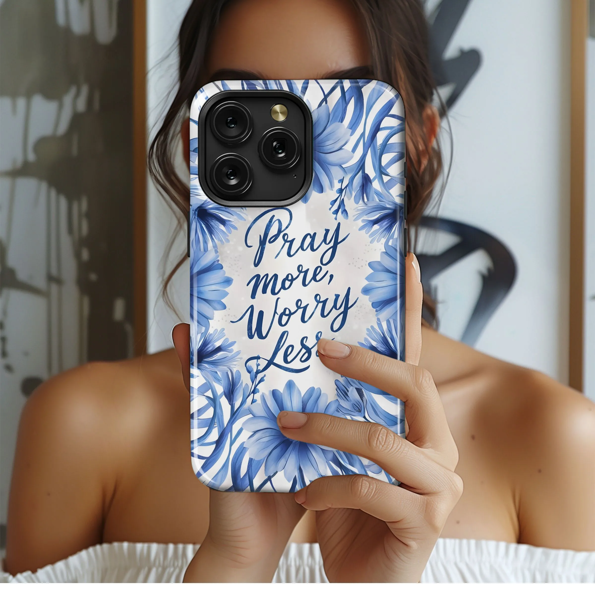 Blue Floral Prayer Design Phone Case iPhone Samsung Cover Pixel 5031