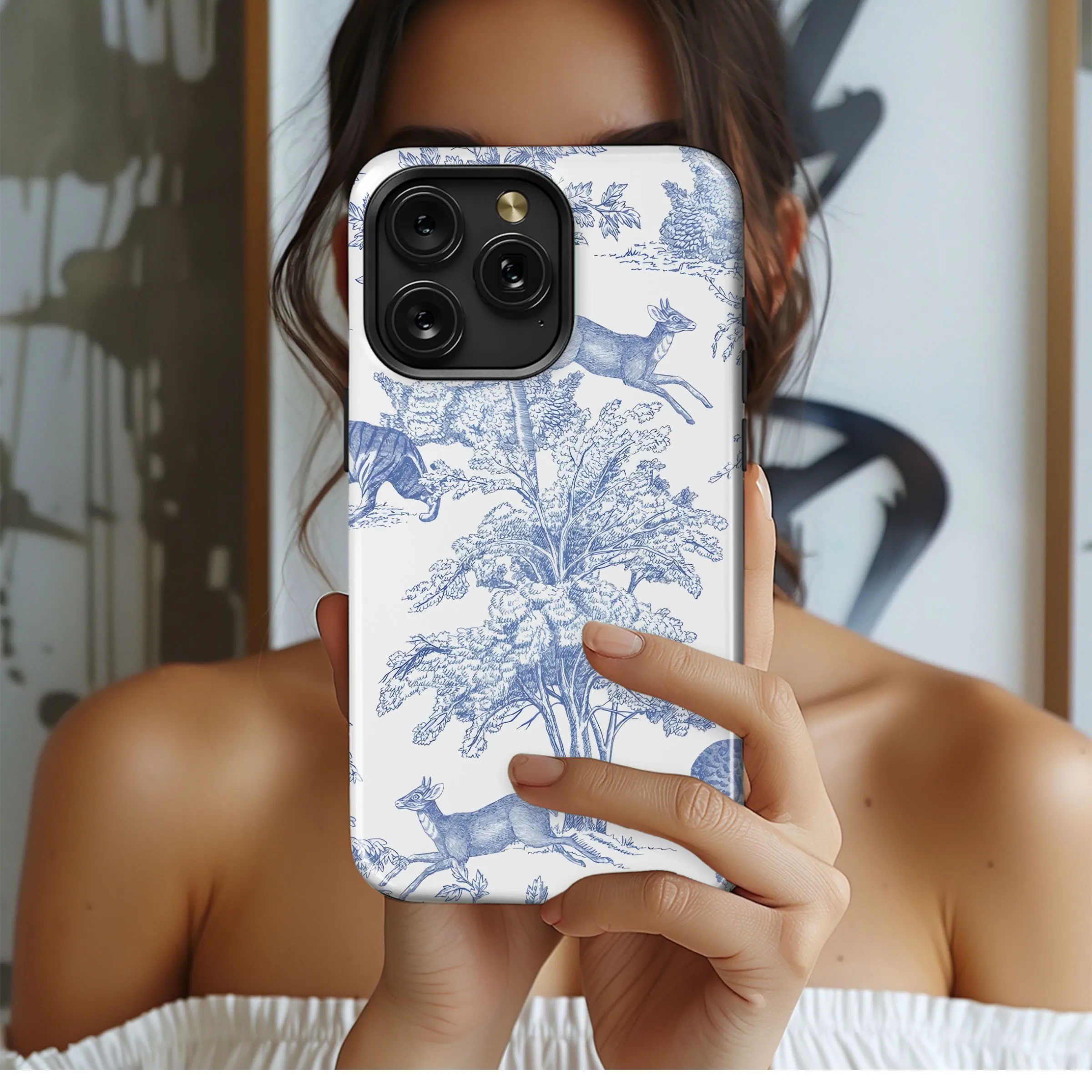 Blue Forest Toile Phone Case iPhone Samsung Cover Pixel 5074