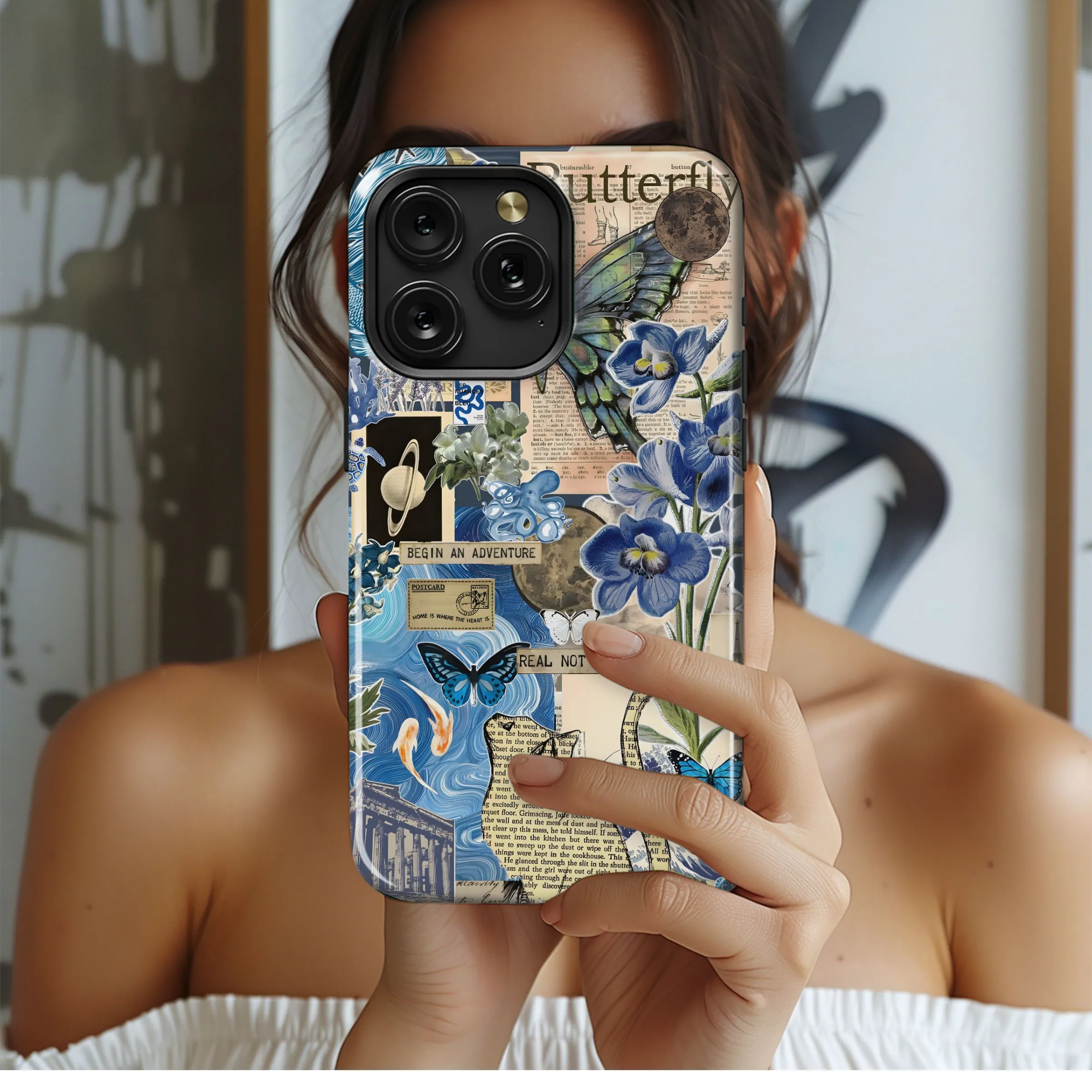 Blue Vintage Collage Design Phone Case iPhone Samsung Cover Pixel 4962
