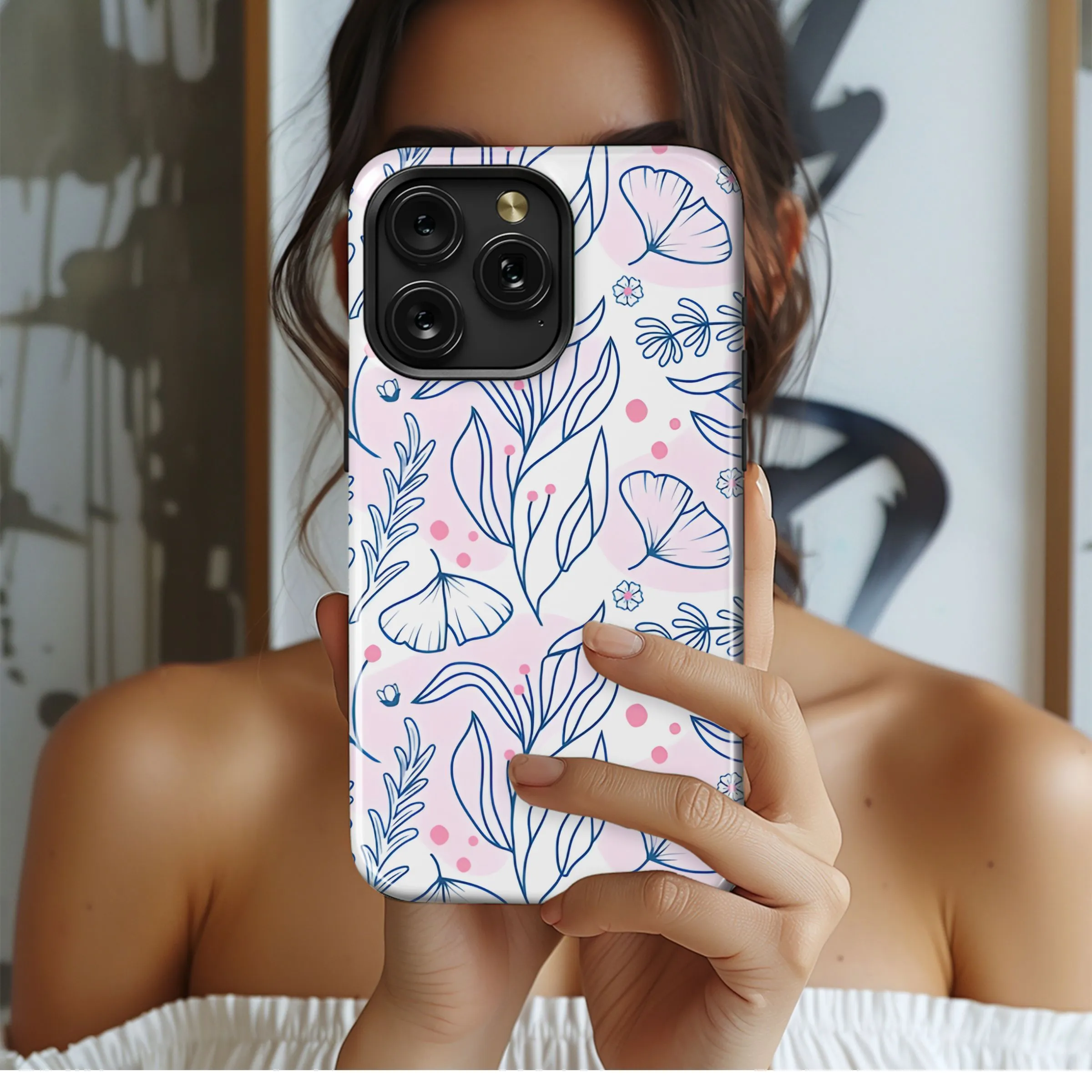 Blush Pink Botanical Pattern Phone Case iPhone Samsung Cover Pixel 5263