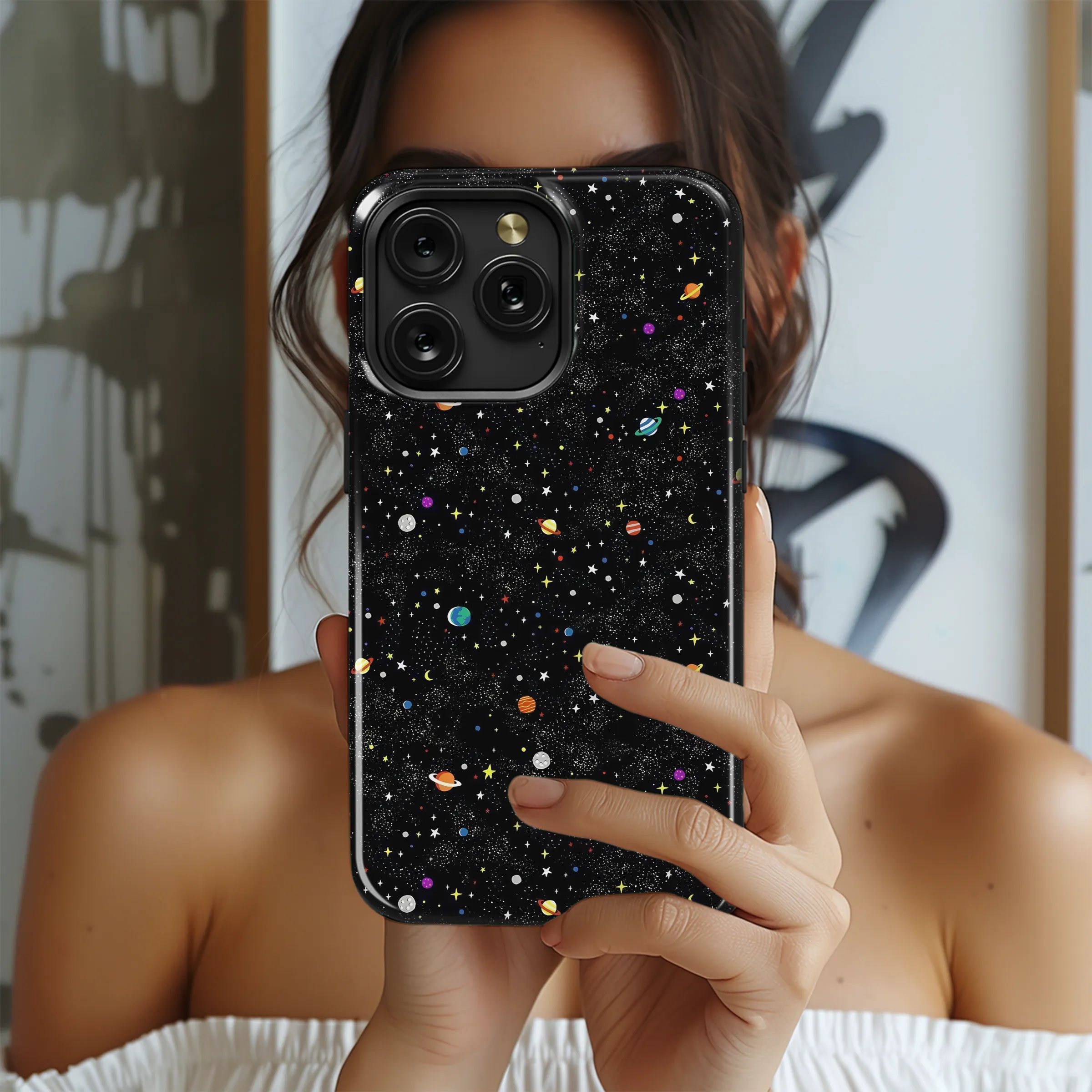 Cartoon Galaxy Planets Stars Universe Design Phone Case Cover for iPhone 17 Pro Max 16 15 Plus 14 13 Mini Samsung S26 S25 Pixel 10 9 9499 - Image 2