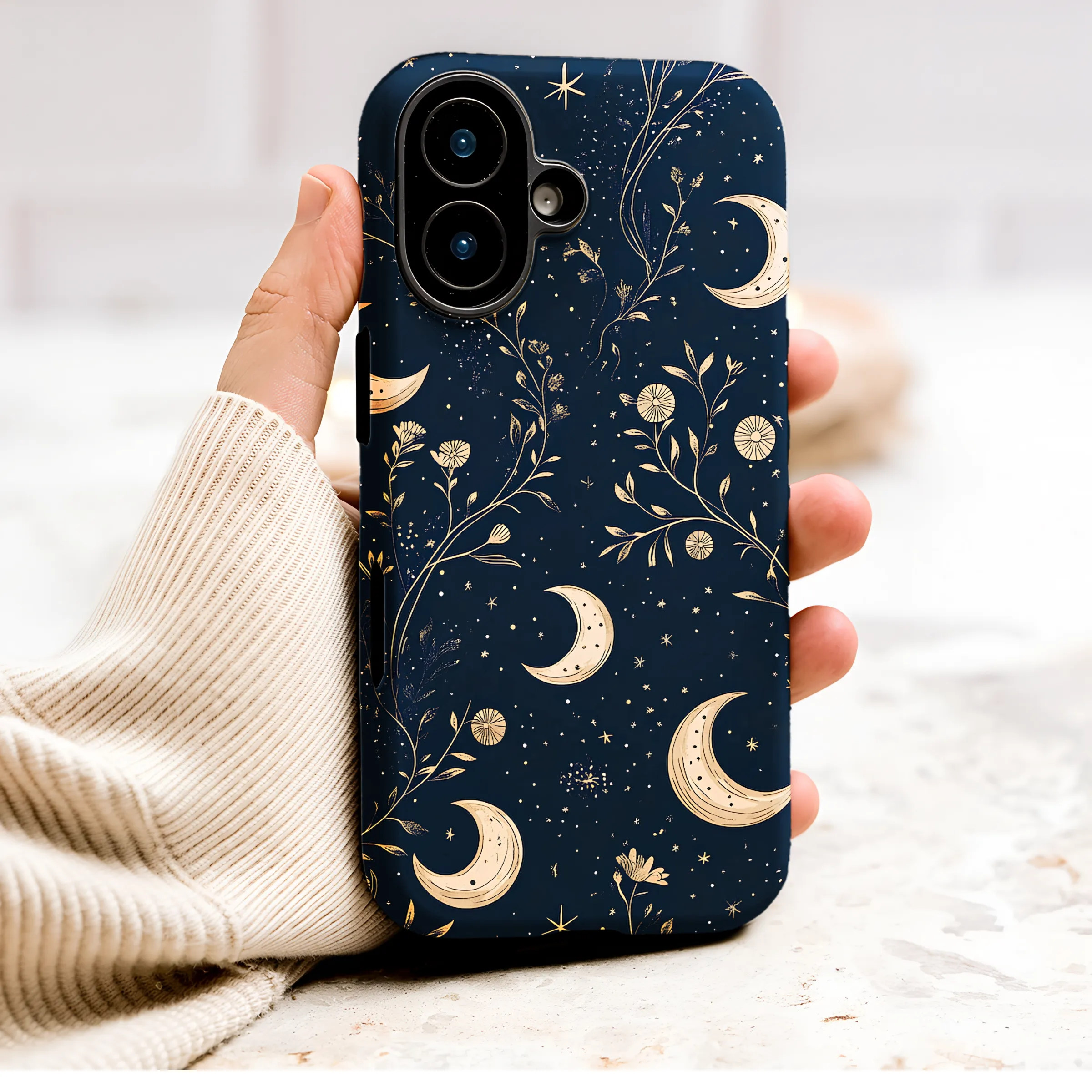 Celestial Floral Moon and Stars Illustration Phone Case Cover for iPhone 17 Pro Max 16 15 Plus 14 13 Mini Samsung S26 S25 Pixel 10 9 9647 - Image 1