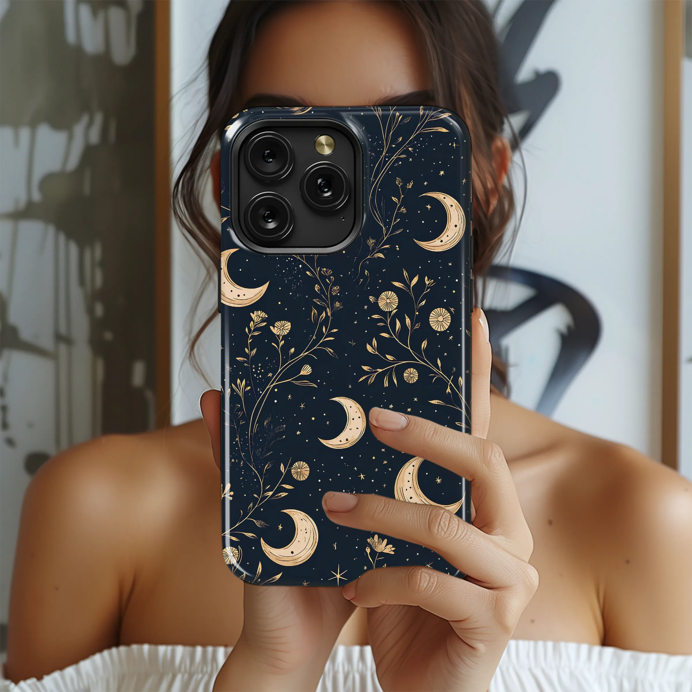 Celestial Floral Moon and Stars Illustration Phone Case Cover for iPhone 17 Pro Max 16 15 Plus 14 13 Mini Samsung S26 S25 Pixel 10 9 9647 - Image 2