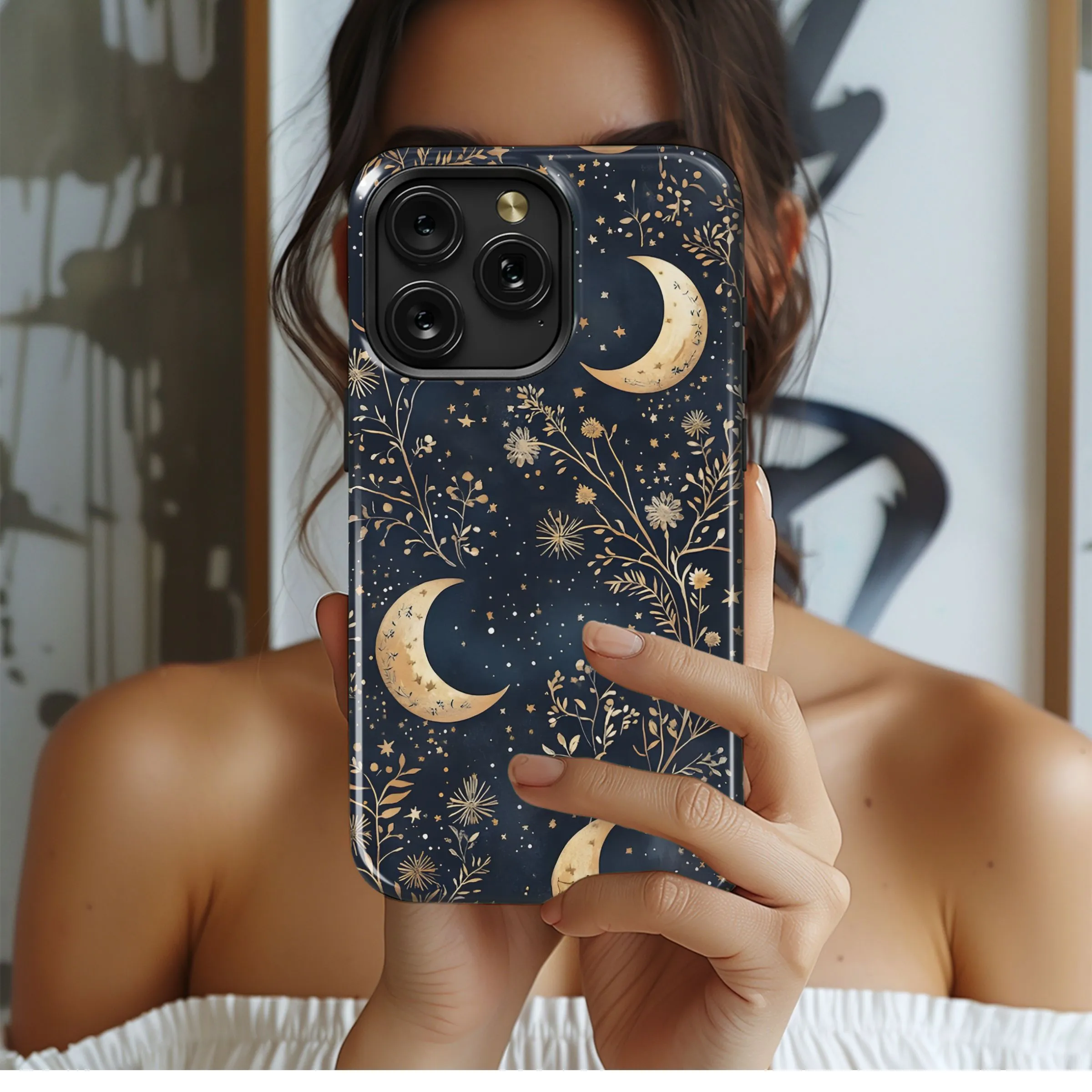 Celestial Gold Moon Garden Phone Case iPhone Samsung Cover Pixel 5114
