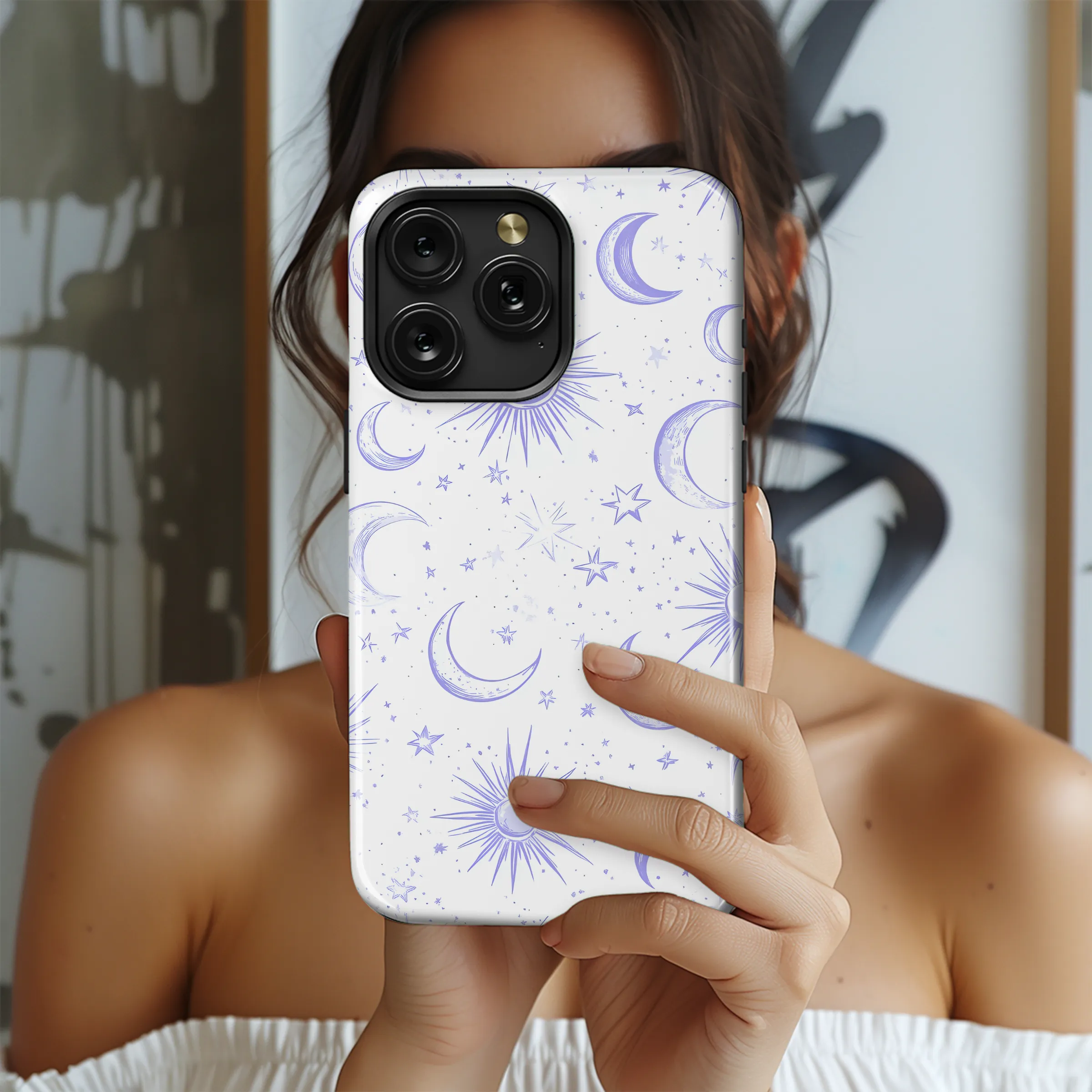Celestial Sun Moon Star Lavender Sketch Design Phone Case Cover for iPhone 17 Pro Max 16 15 Plus 14 13 Mini Samsung S26 S25 Pixel 10 9 9496 - Image 2