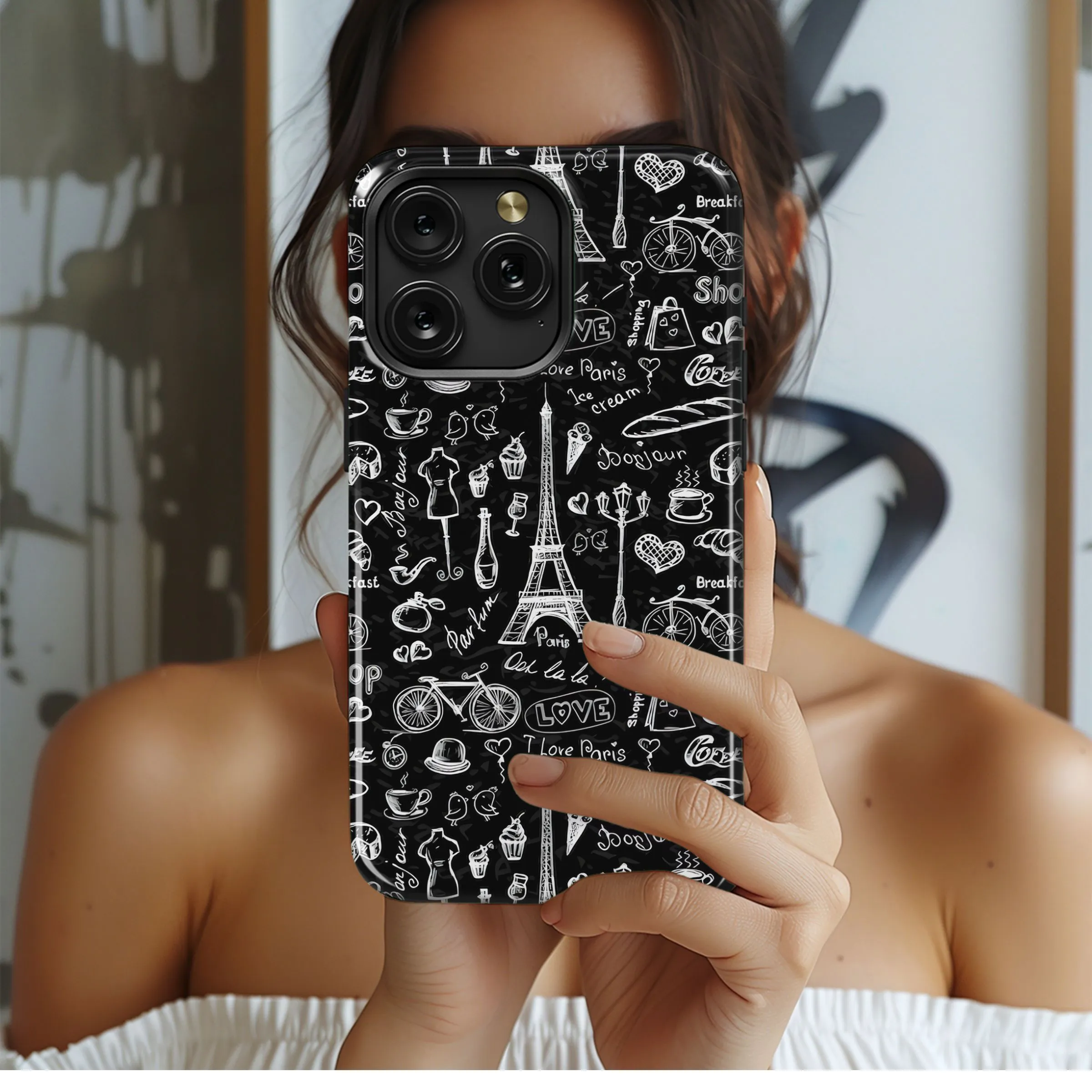 Chalkboard Paris Sketch Pattern Phone Case iPhone Samsung Cover Pixel 5257