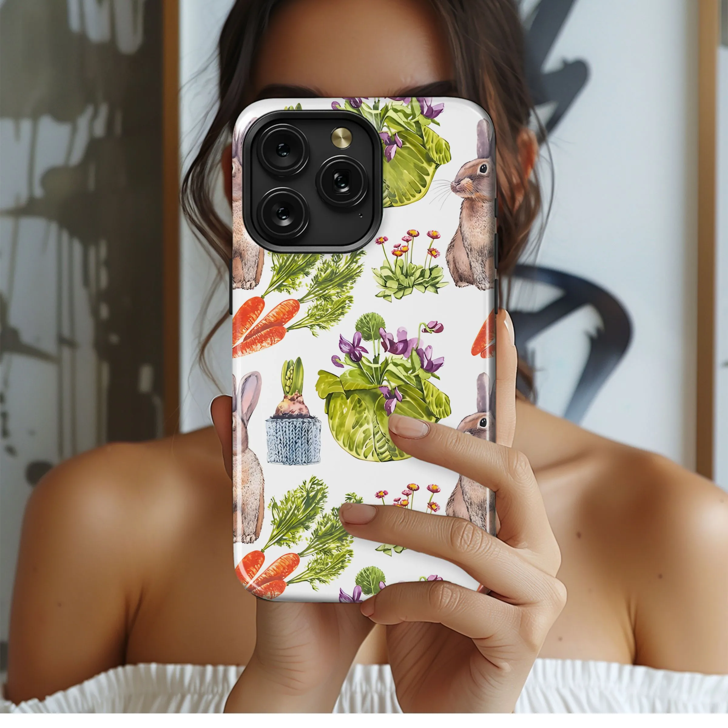 Charming Bunny Garden Pattern Phone Case iPhone Samsung Cover Pixel 5424