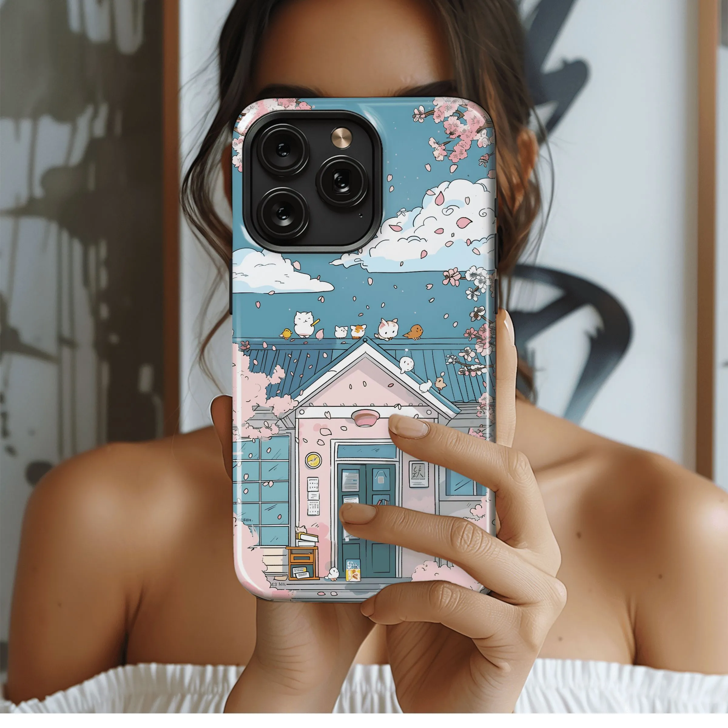 Cherry Blossom House Cats Phone Case iPhone Samsung Cover Pixel 4472