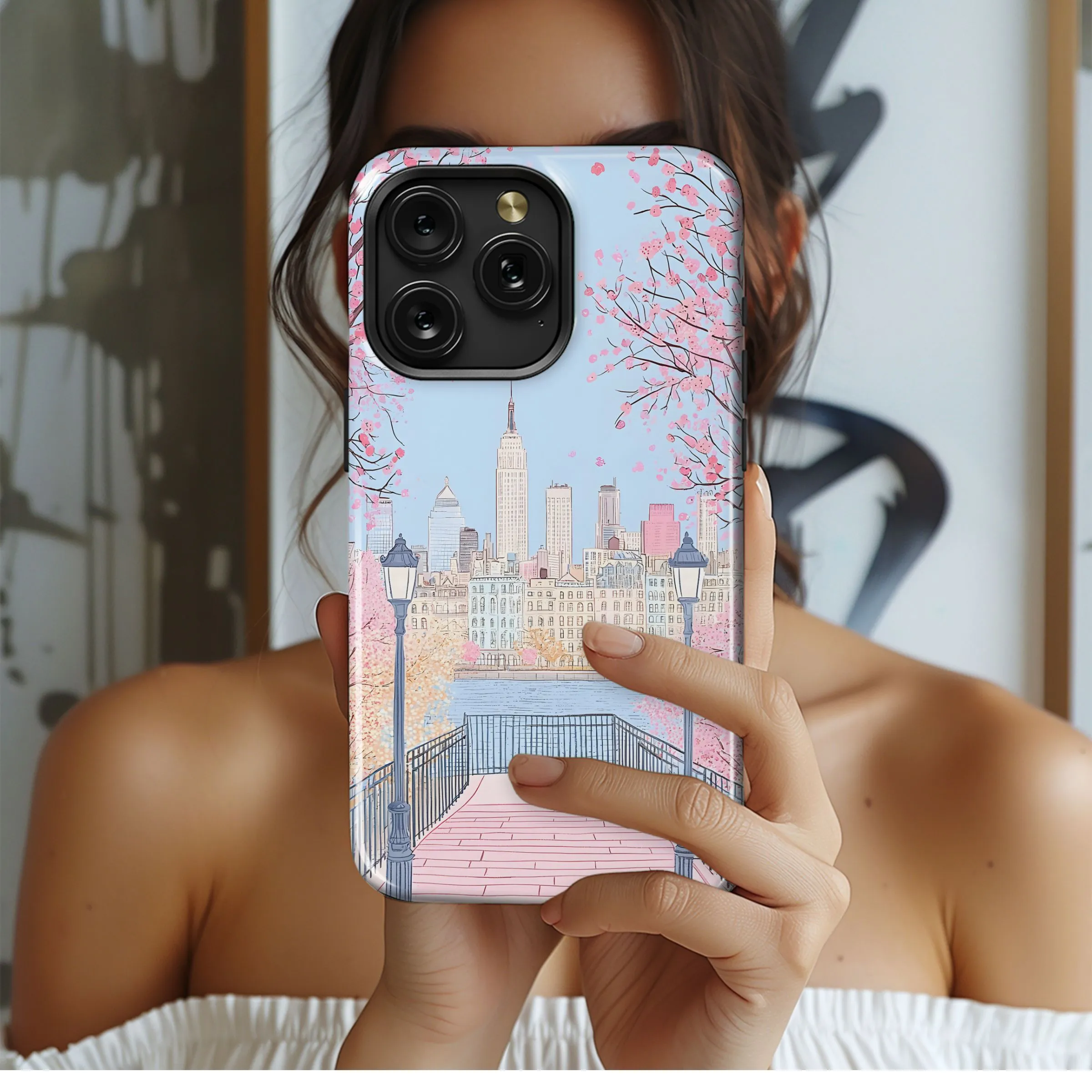 Cherry Blossom Skyline View Phone Case iPhone Samsung Cover Pixel 4949