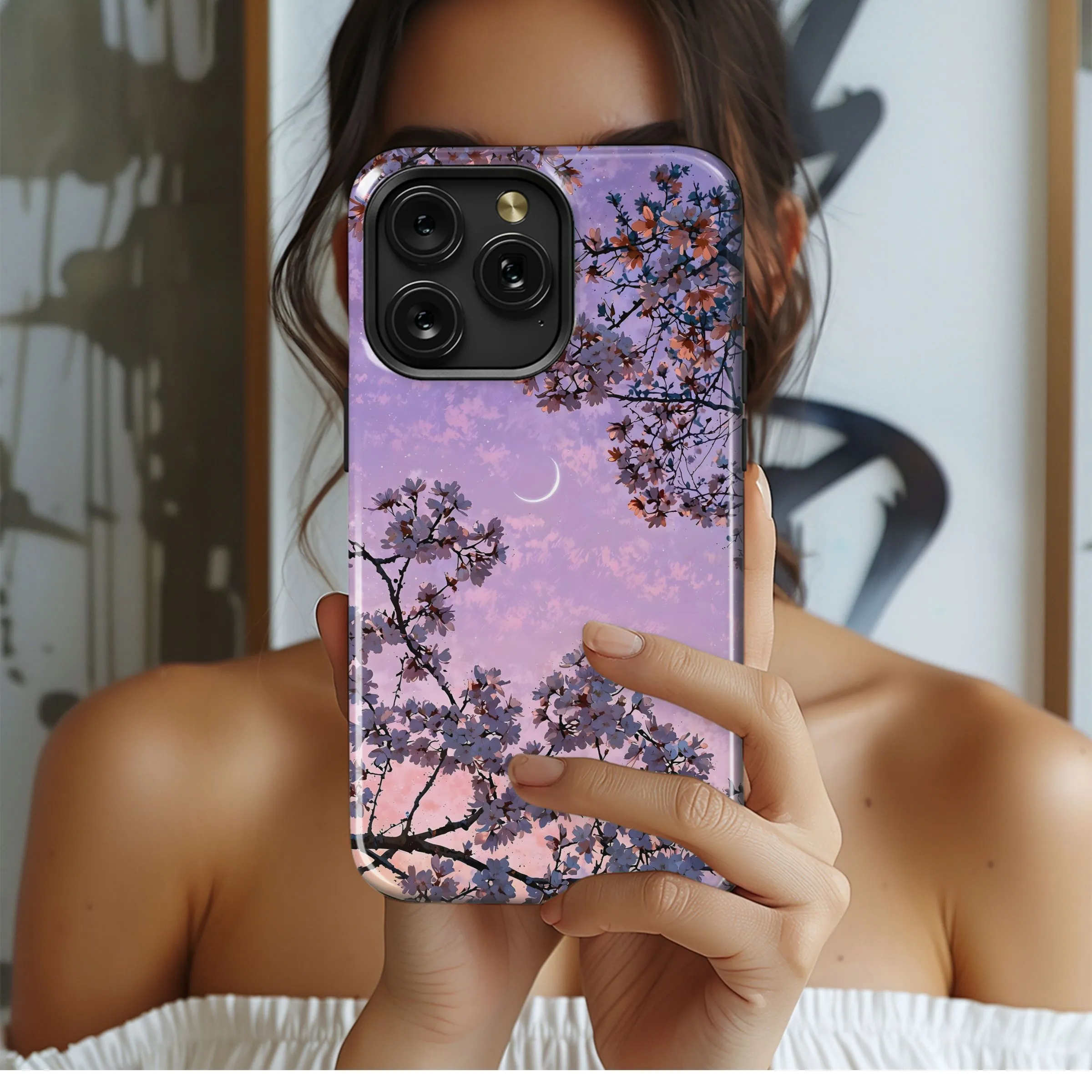 Cherry Moon Blossom Dreamscape Phone Case iPhone Samsung Cover Pixel 5100
