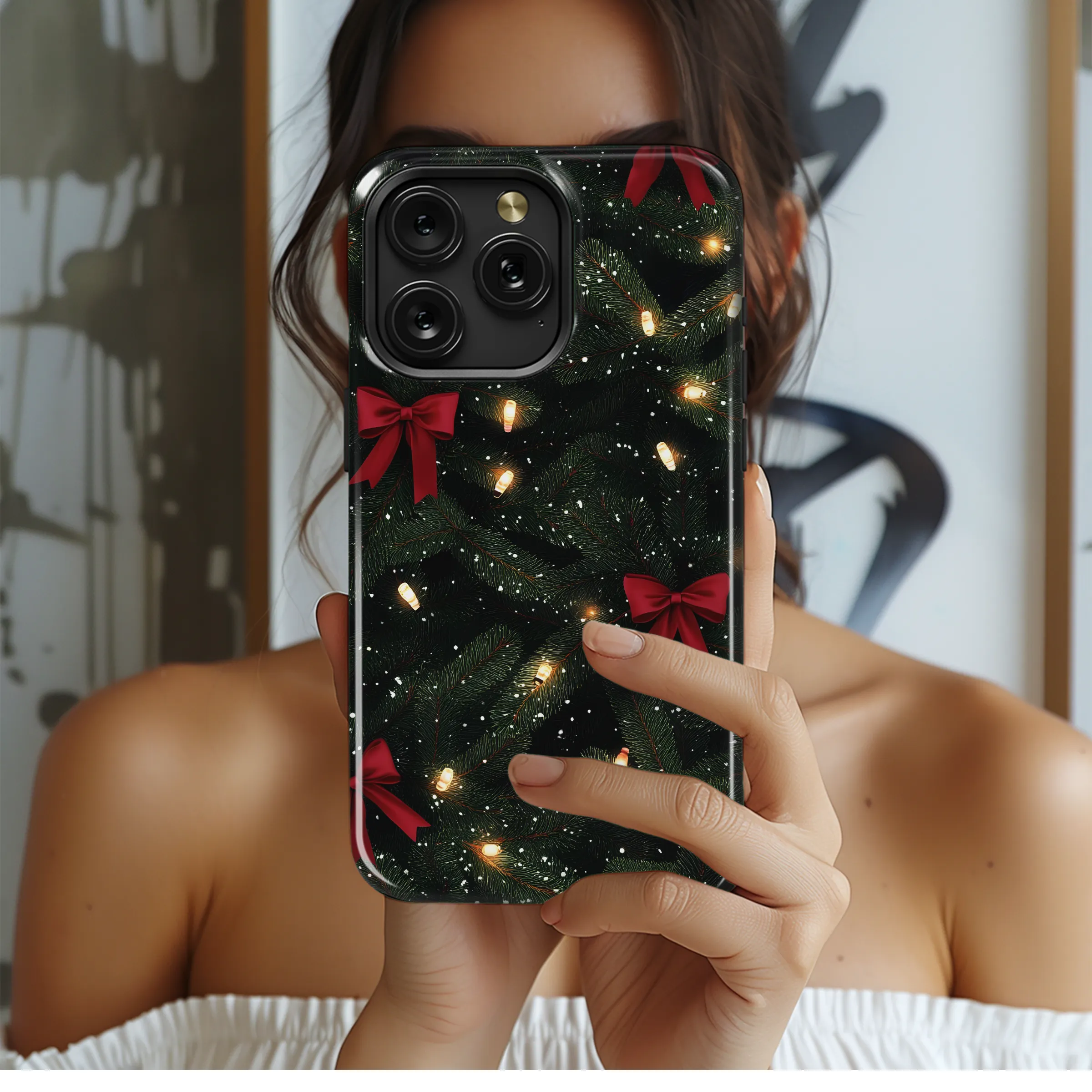Christmas Tree with Red Bows and Lights Phone Case Cover for iPhone 17 Pro Max 16 15 Plus 14 13 Mini Samsung S25 S24 Google Pixel 10 9 8261 - Image 2