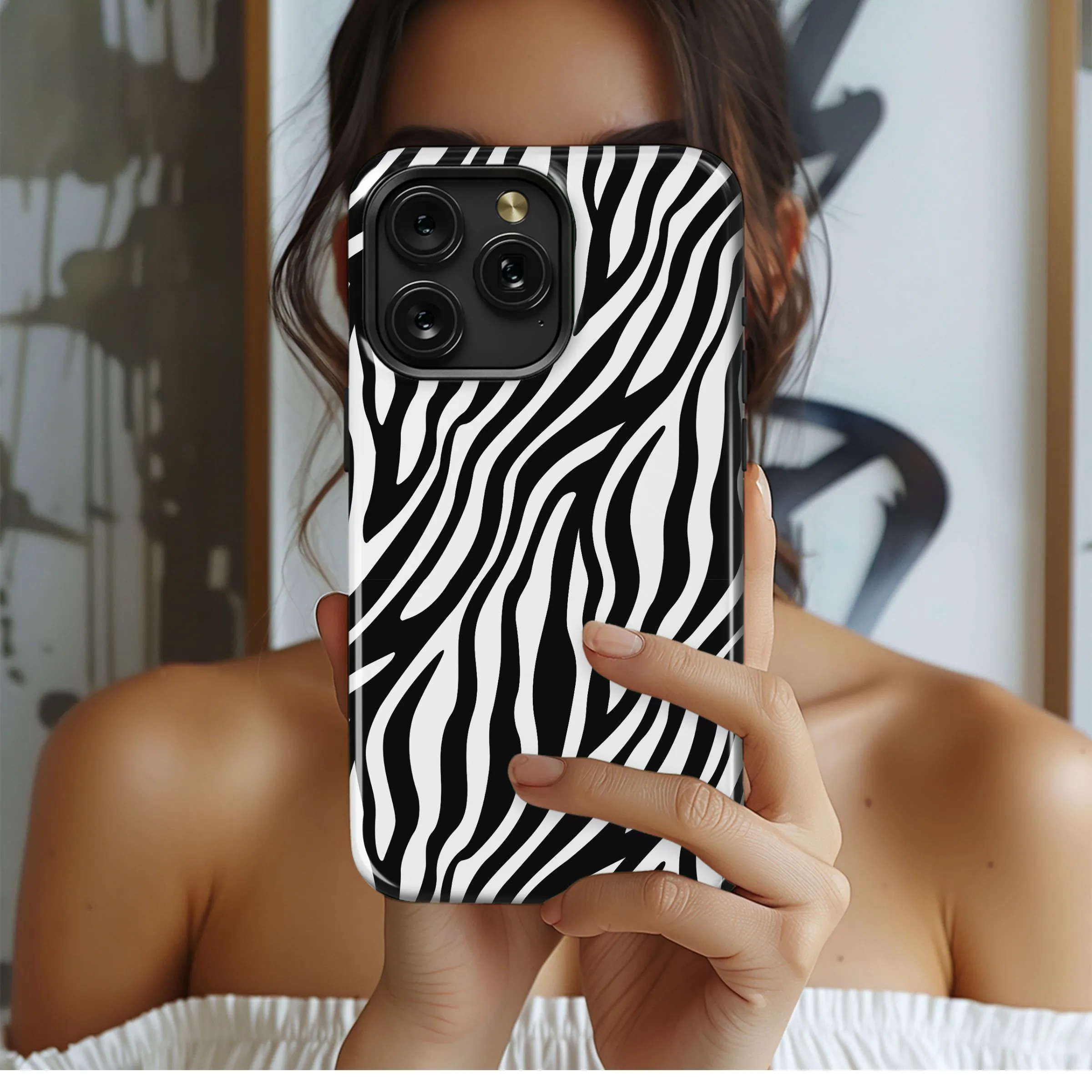 Classic Zebra Print Pattern Phone Case iPhone Samsung Cover Pixel 5365