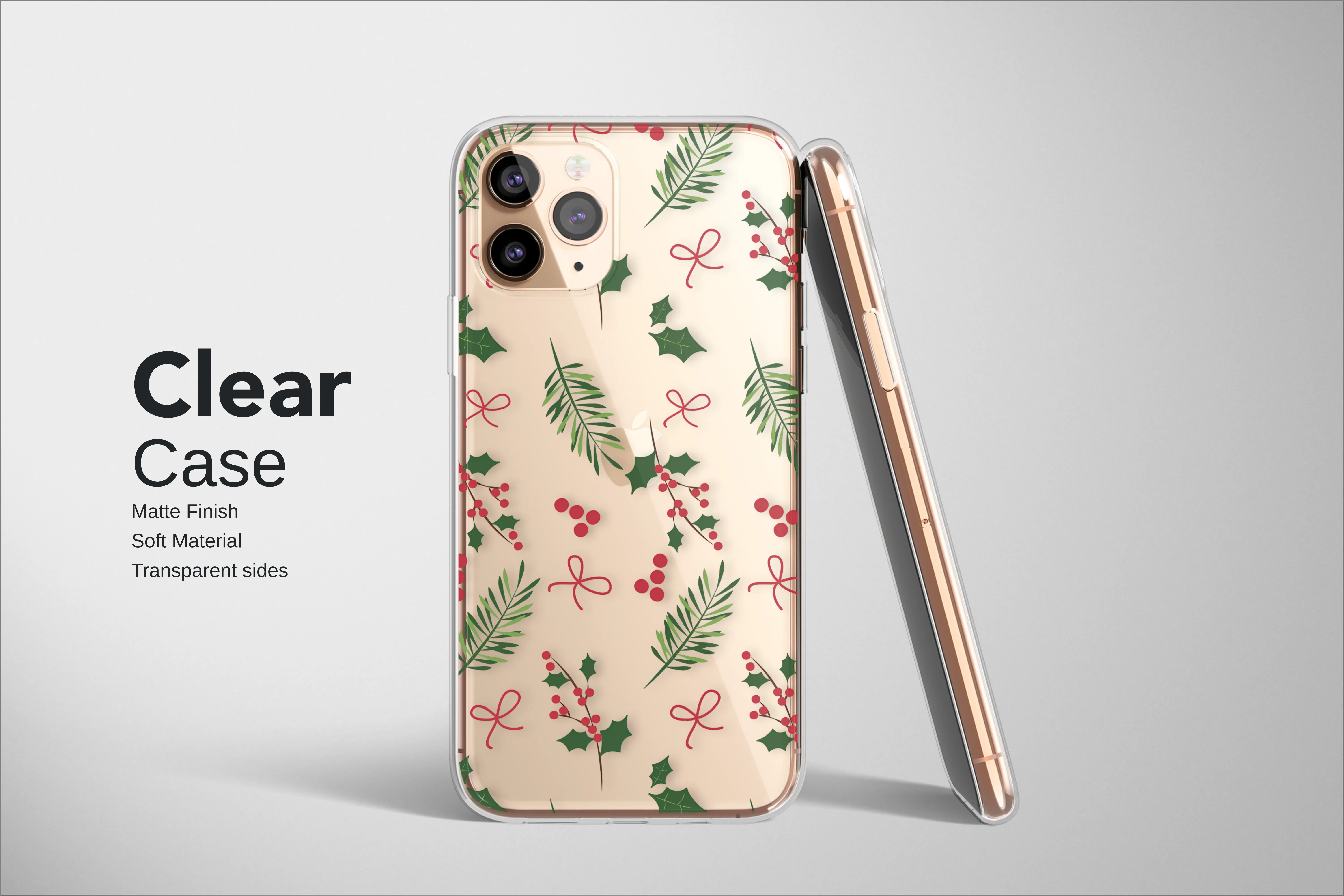 Clear Classic Christmas Holly Berry Garland Phone Case iPhone Samsung Cover Pixel 8095 - Image 2