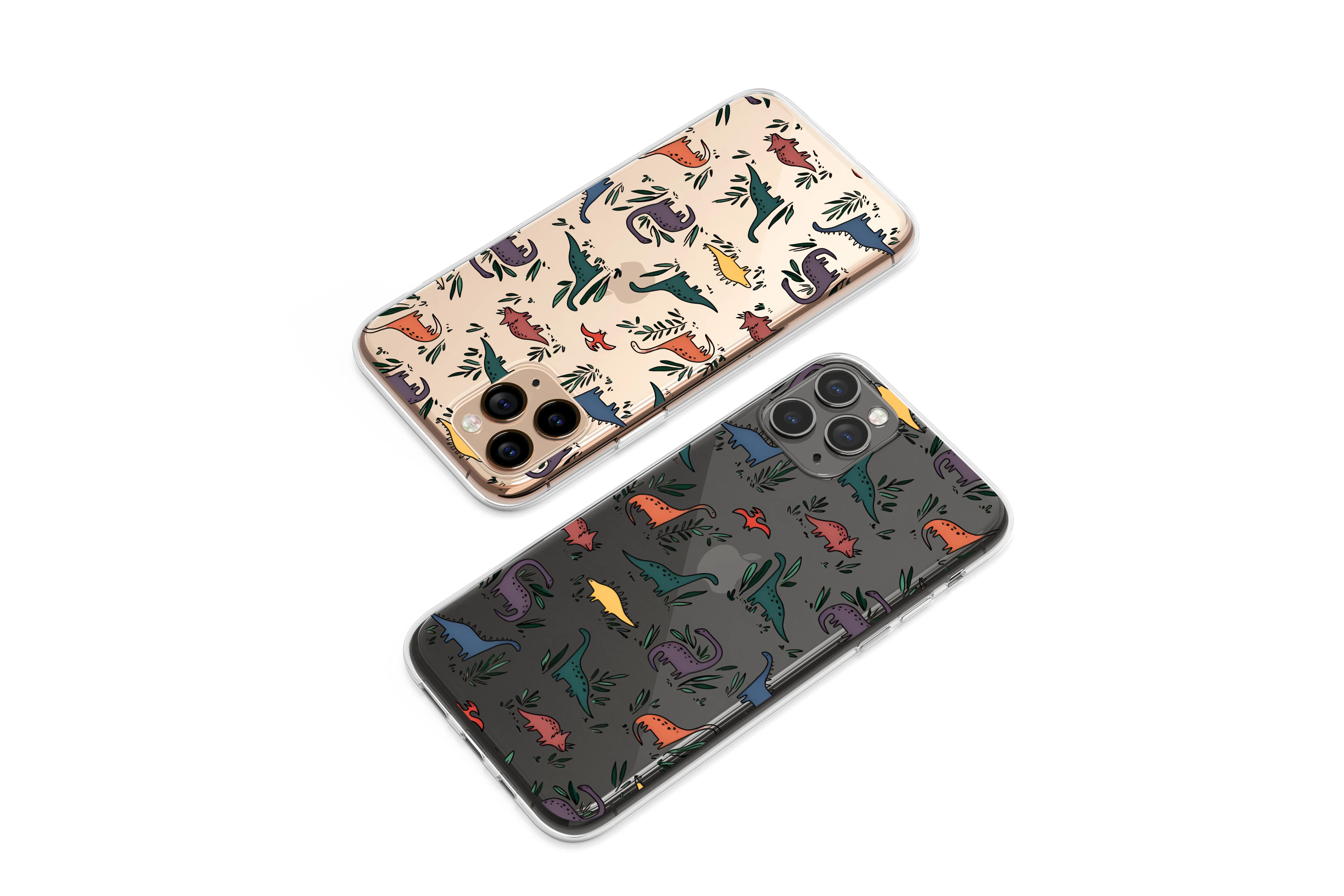 Clear Clear Colorful Cartoon Dinosaur Jungle Doodle Illustration Phone Case Cover for iPhone 17 Pro Max 16 15 13 Samsung S25 S24 Pixel 9244