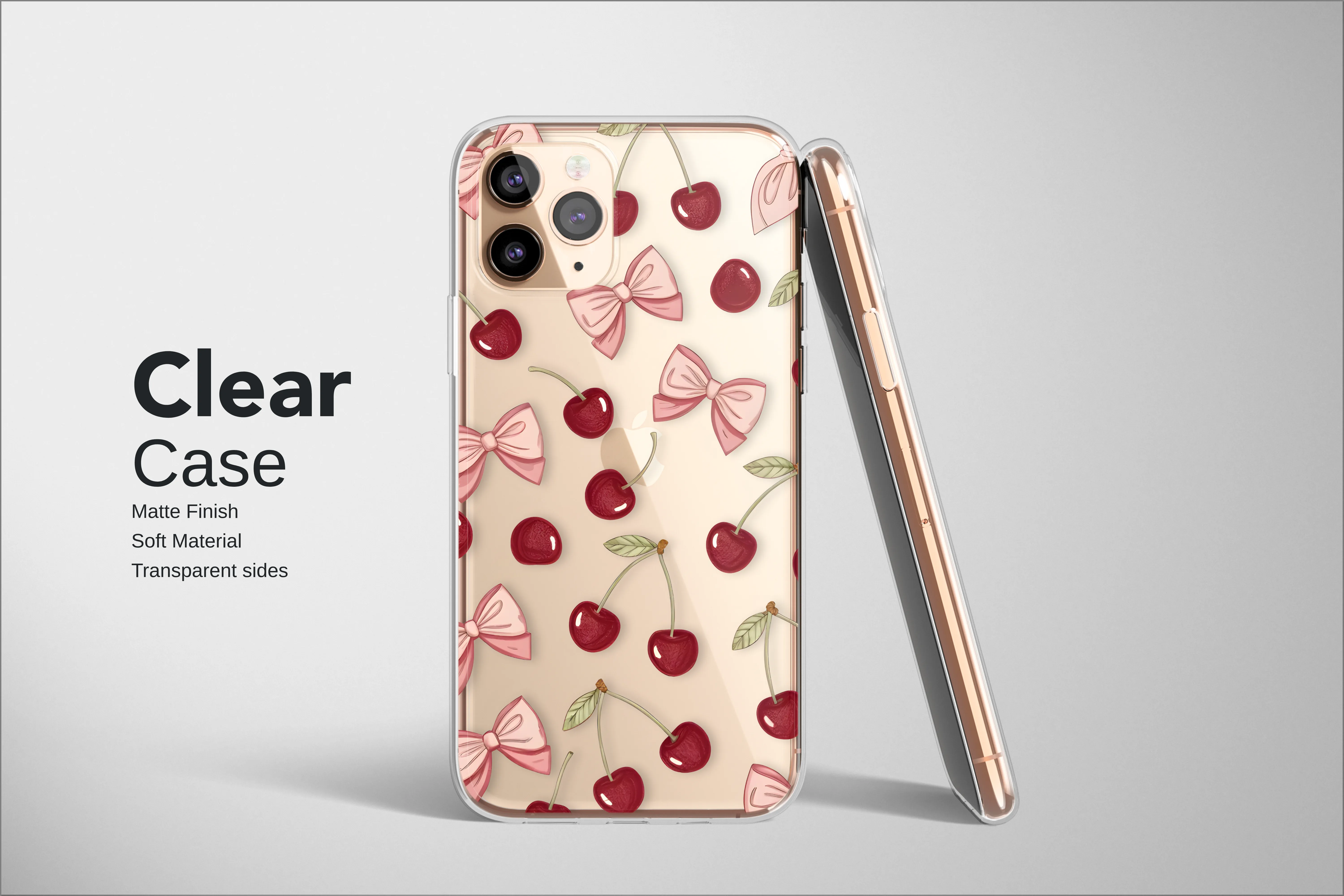 Clear Clear Coquette Cherry Bow Design Girly Fruit Pattern Phone Case Cover for iPhone 17 Pro Max 16 15 13 Samsung S26 S25 Pixel 9483 - Image 2