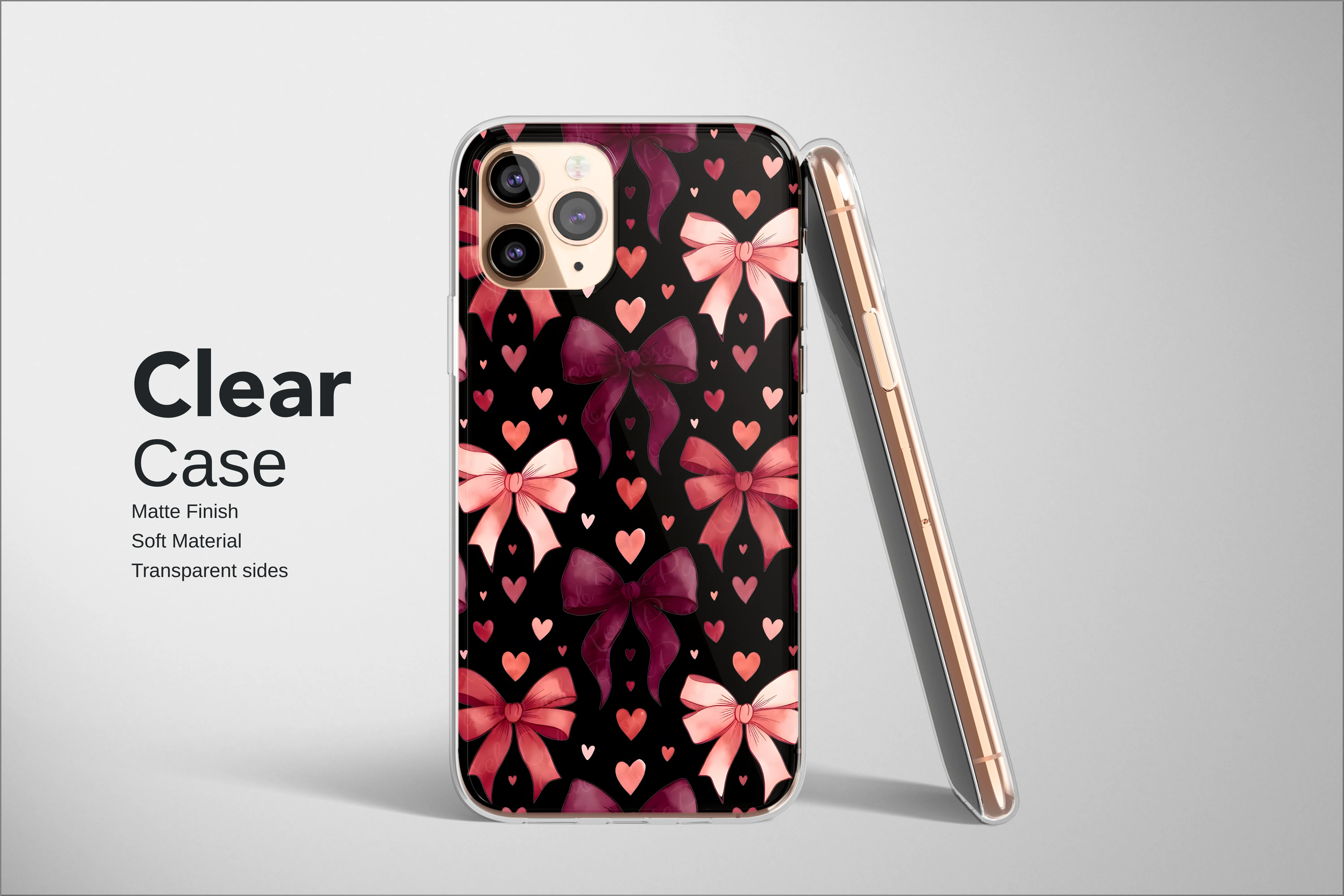 Clear Clear Coquette Pink Bow and Hearts Glitch Aesthetic Phone Case Cover for iPhone 17 Pro Max 16 15 13 Samsung S25 S24 Pixel 9378 - Image 2