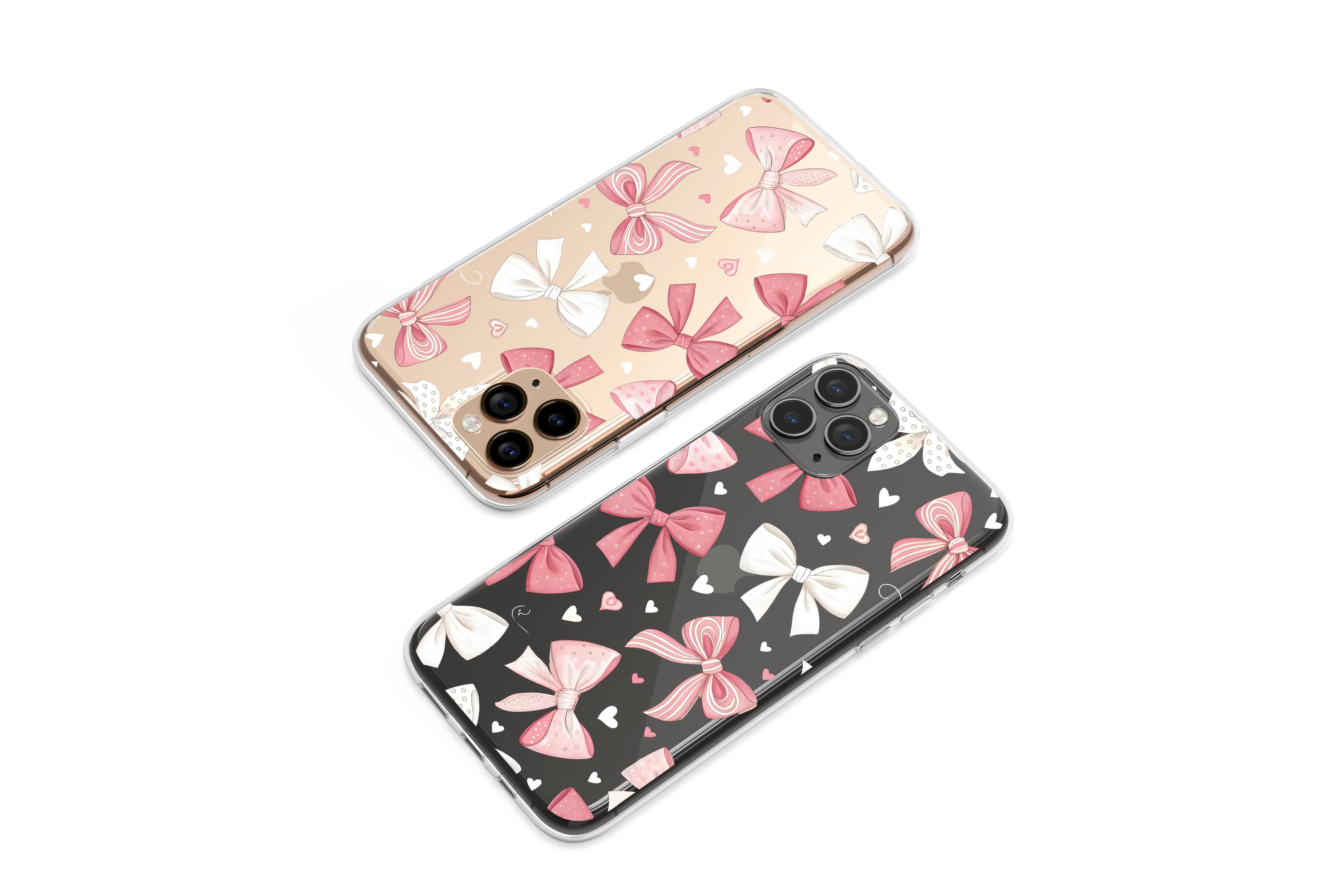 Clear Clear Coquette Pink Bows Ribbon Pattern Phone Case Cover for iPhone 17 Pro Max 16 15 Plus 14 13 Mini Samsung S25 S24 Google Pixel 10 9 8187