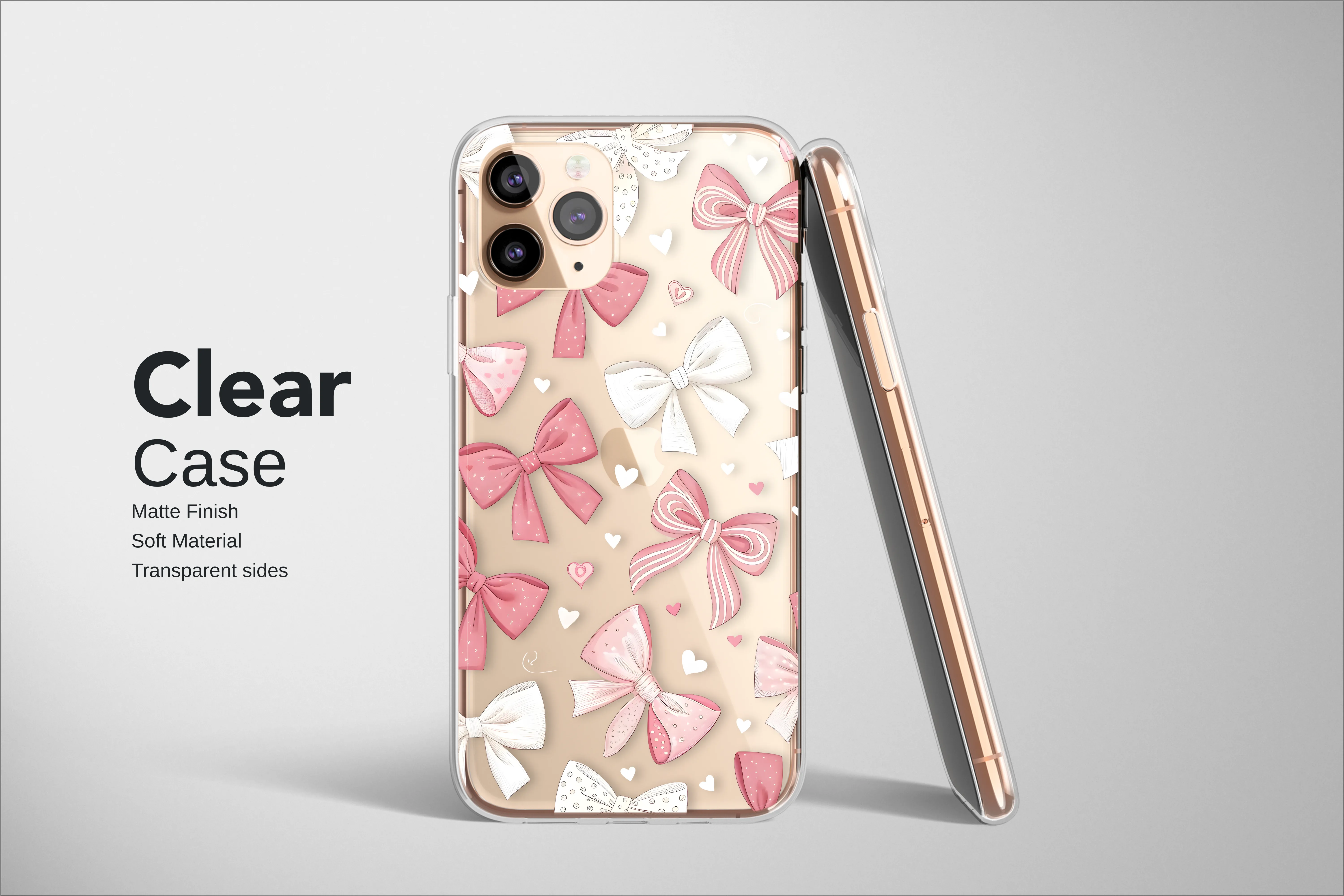 Clear Clear Coquette Pink Bows Ribbon Pattern Phone Case Cover for iPhone 17 Pro Max 16 15 Plus 14 13 Mini Samsung S25 S24 Google Pixel 10 9 8187