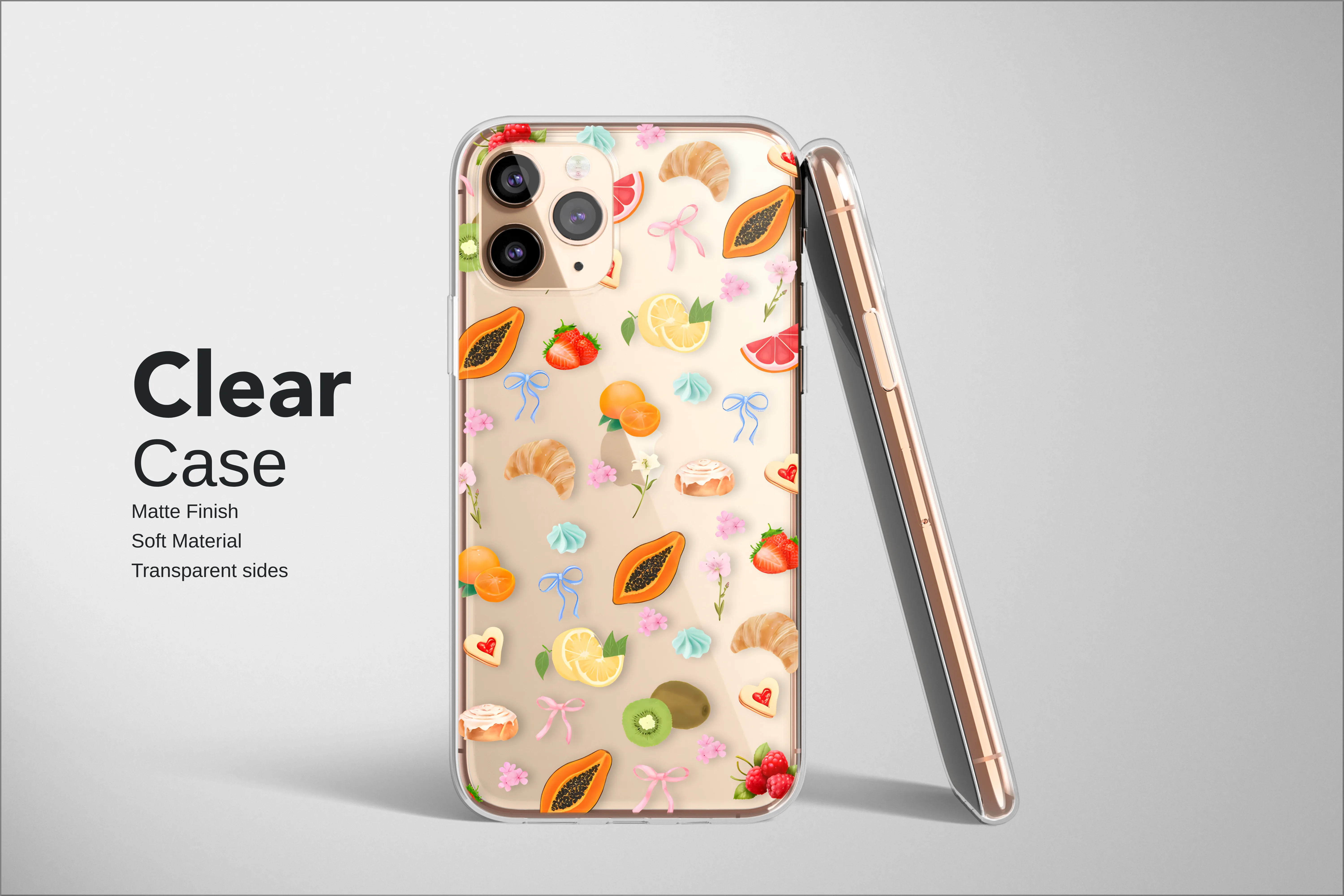 Clear Clear Cottagecore Fruit and Pastry Foodie Design Phone Case Cover for iPhone 17 Pro Max 16 15 13 Samsung S26 S25 Pixel 9579 - Image 2