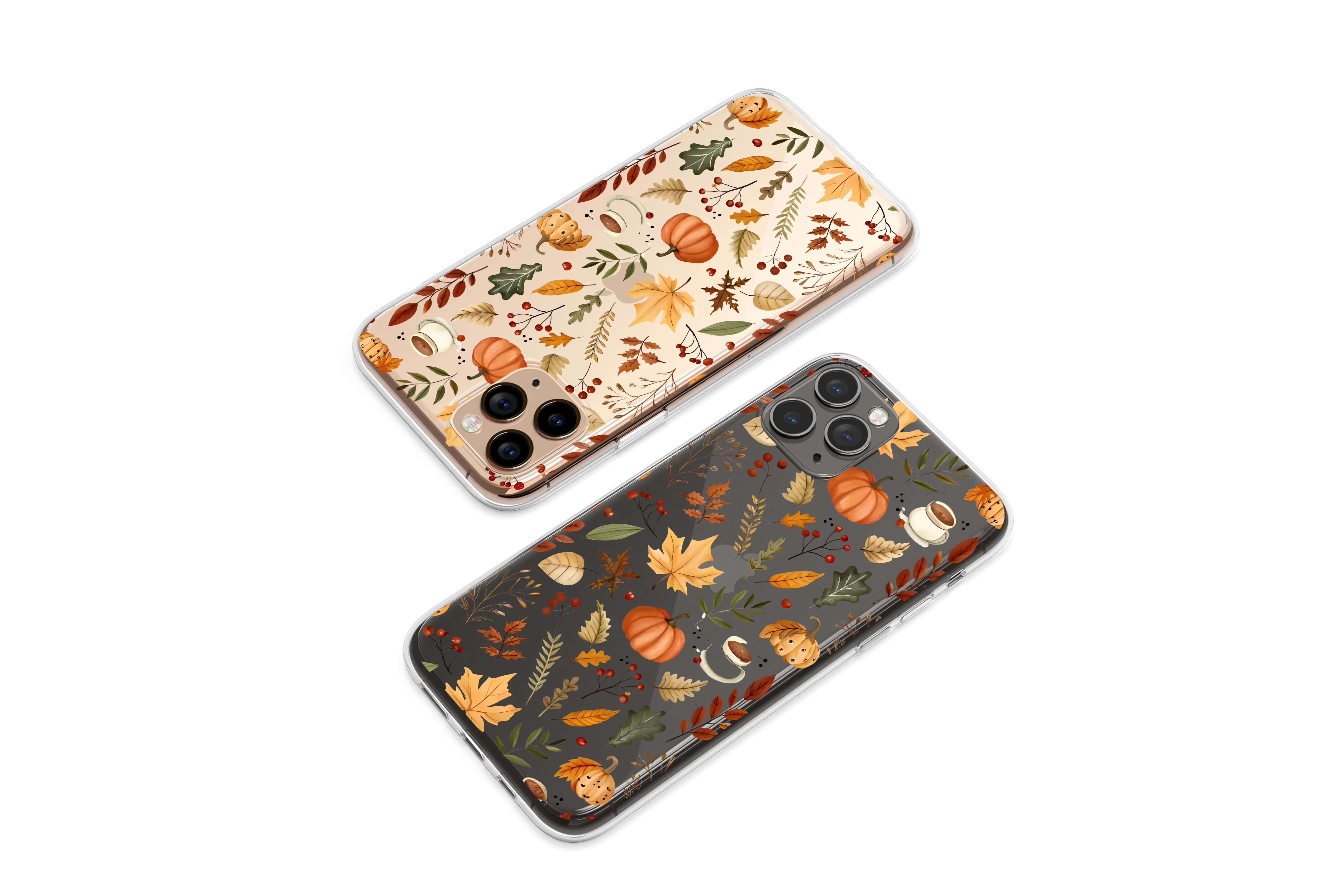 Clear Clear Cozy Autumn Pumpkin Leaf Pattern Phone Case Cover for iPhone 17 Pro Max 16 15 Plus 14 13 Mini Samsung S26 S25 Google Pixel 10 9 9482 - Image 1