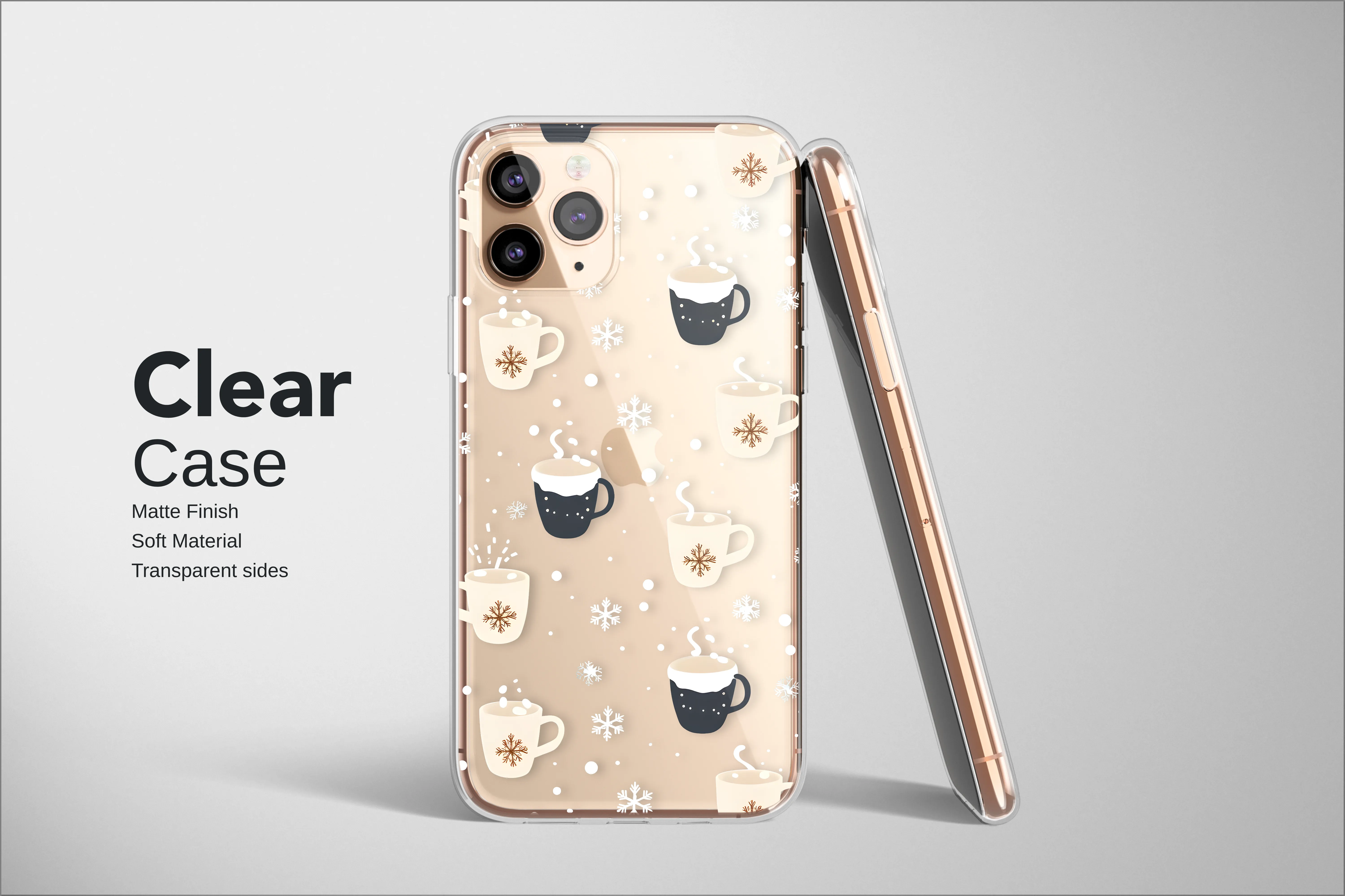 Clear Clear Cozy Winter Mug and Snowflake Pattern Phone Case Cover for iPhone 17 Pro Max 16 15 Plus 14 13 Mini Samsung S25 S24 Pixel 10 9 8189