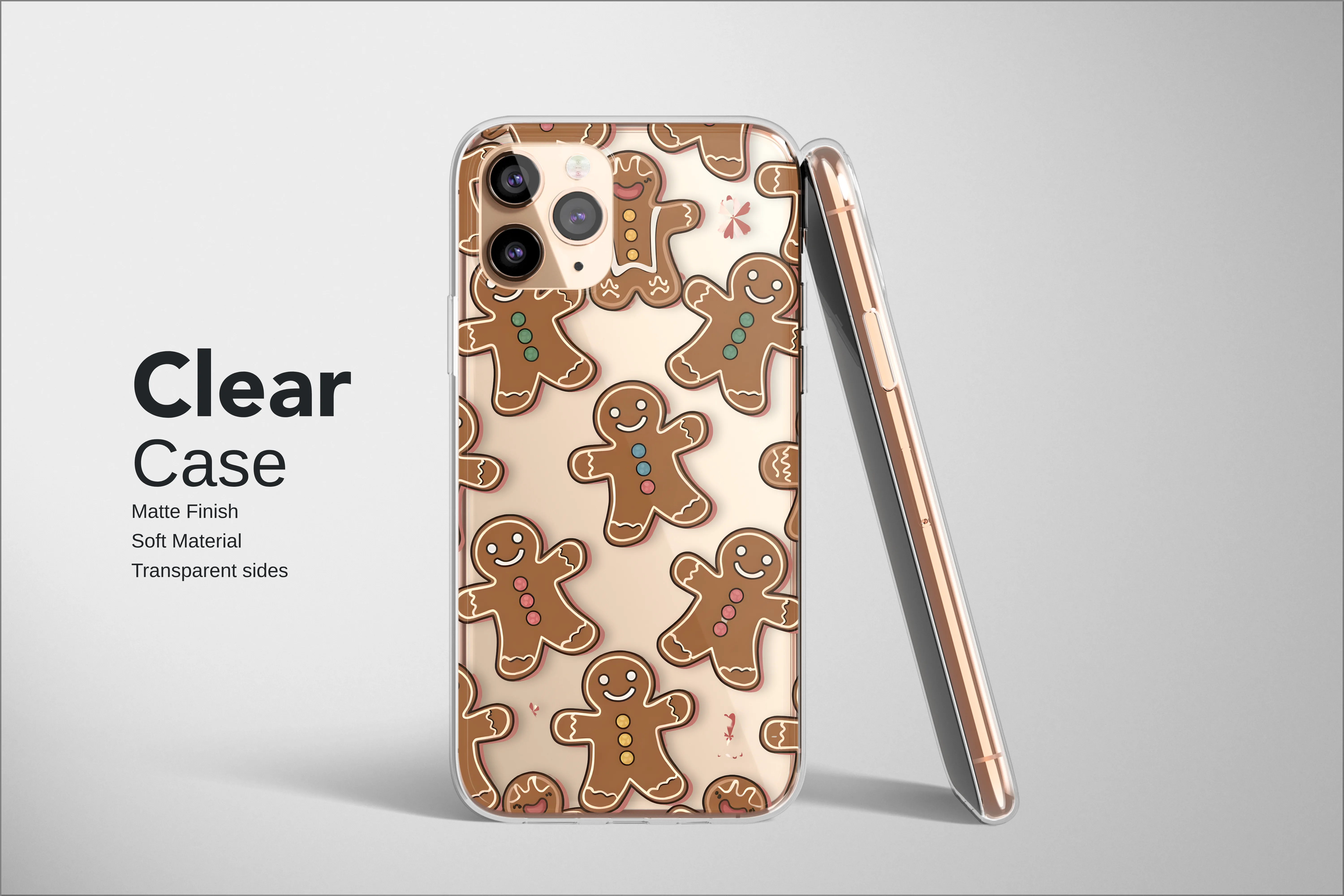 Clear Clear Cute Gingerbread Man Christmas Pattern Phone Case Cover for iPhone 17 Pro Max 16 15 Plus 14 13 Mini Samsung S25 S24 Pixel 10 9 8201