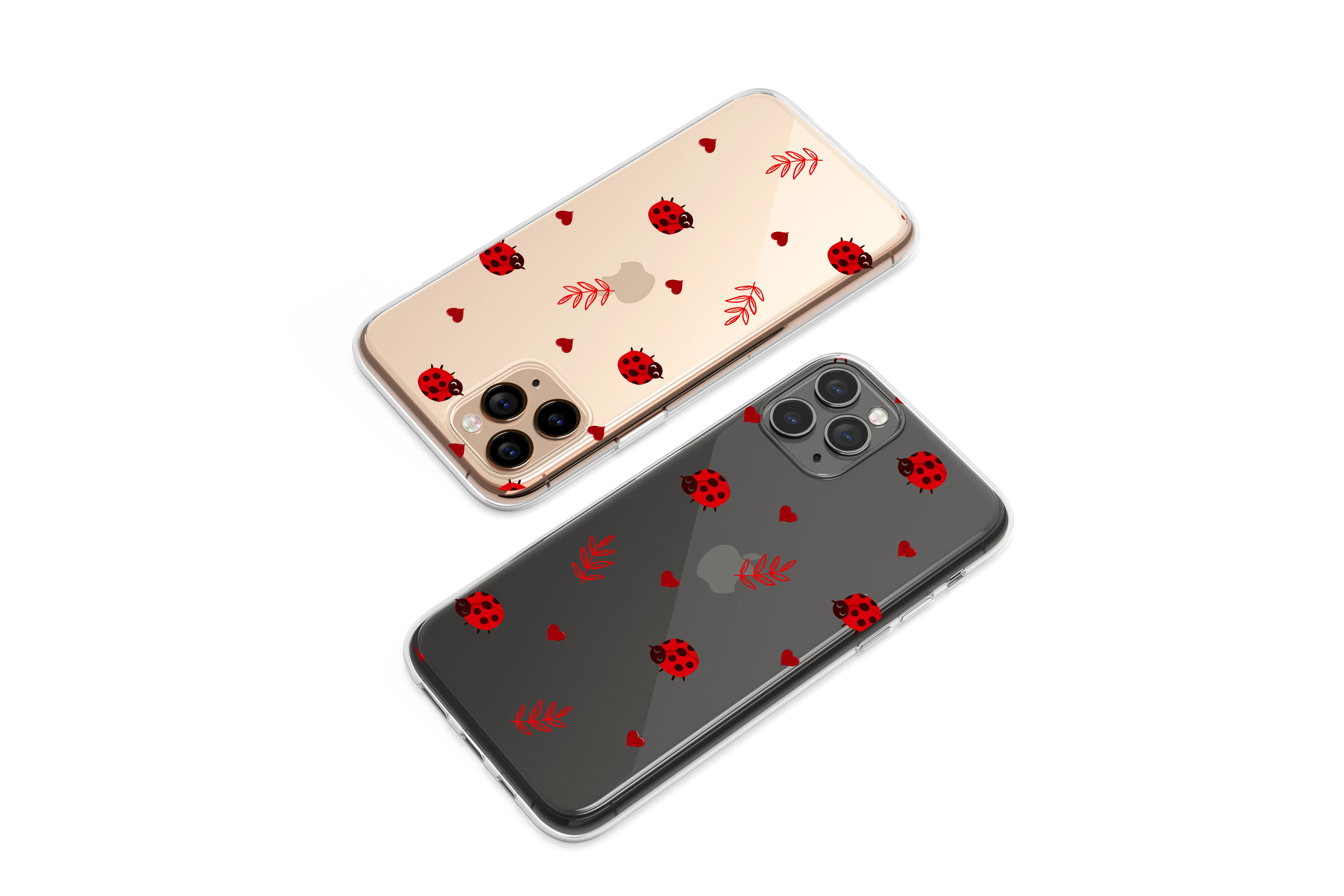Clear Clear Cute Ladybug Heart Pattern Red Black Nature Lover Gift Phone Case Cover for iPhone 17 Pro Max 16 15 13 Samsung S26 S25 Pixel 9484 - Image 1