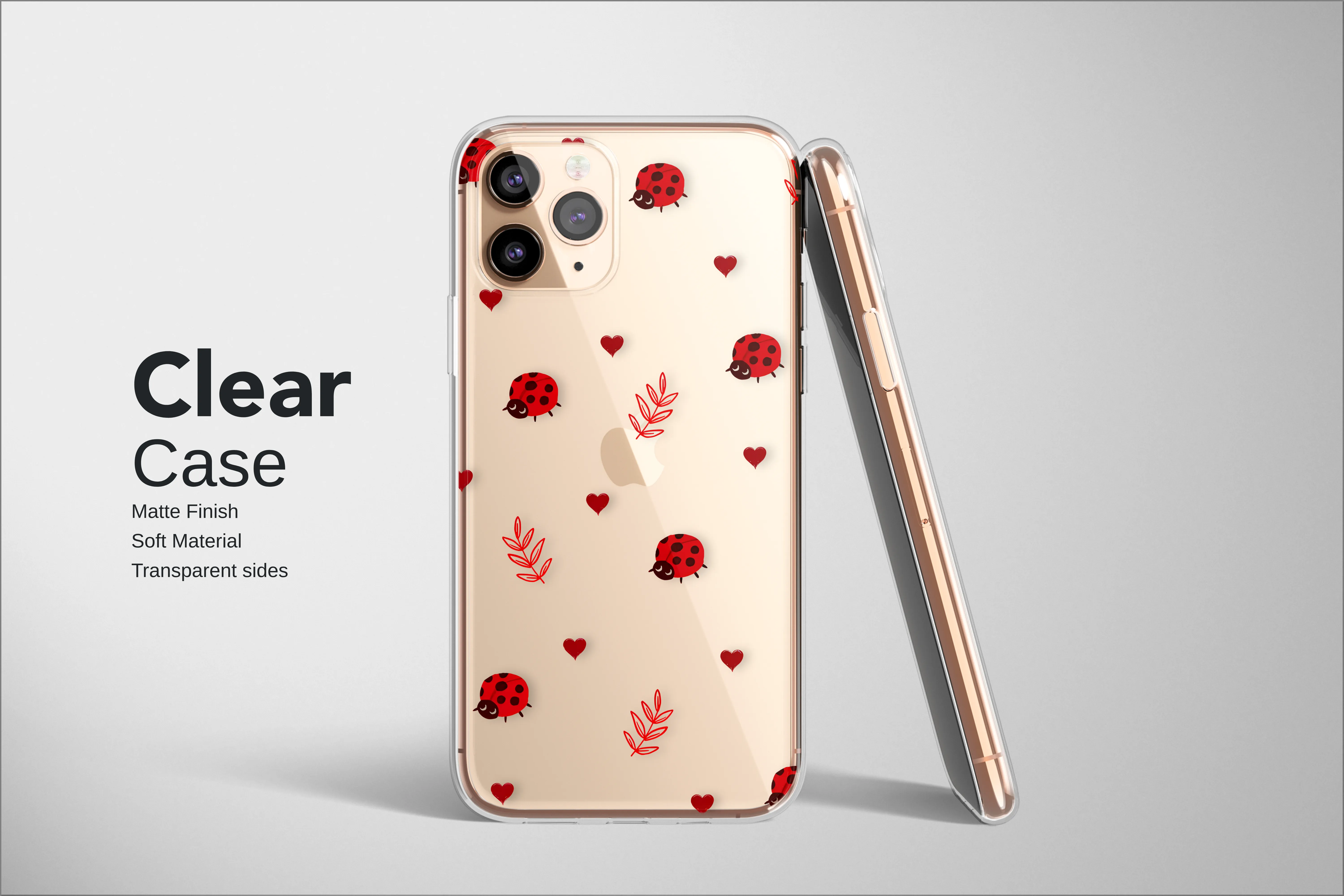 Clear Clear Cute Ladybug Heart Pattern Red Black Nature Lover Gift Phone Case Cover for iPhone 17 Pro Max 16 15 13 Samsung S26 S25 Pixel 9484 - Image 2