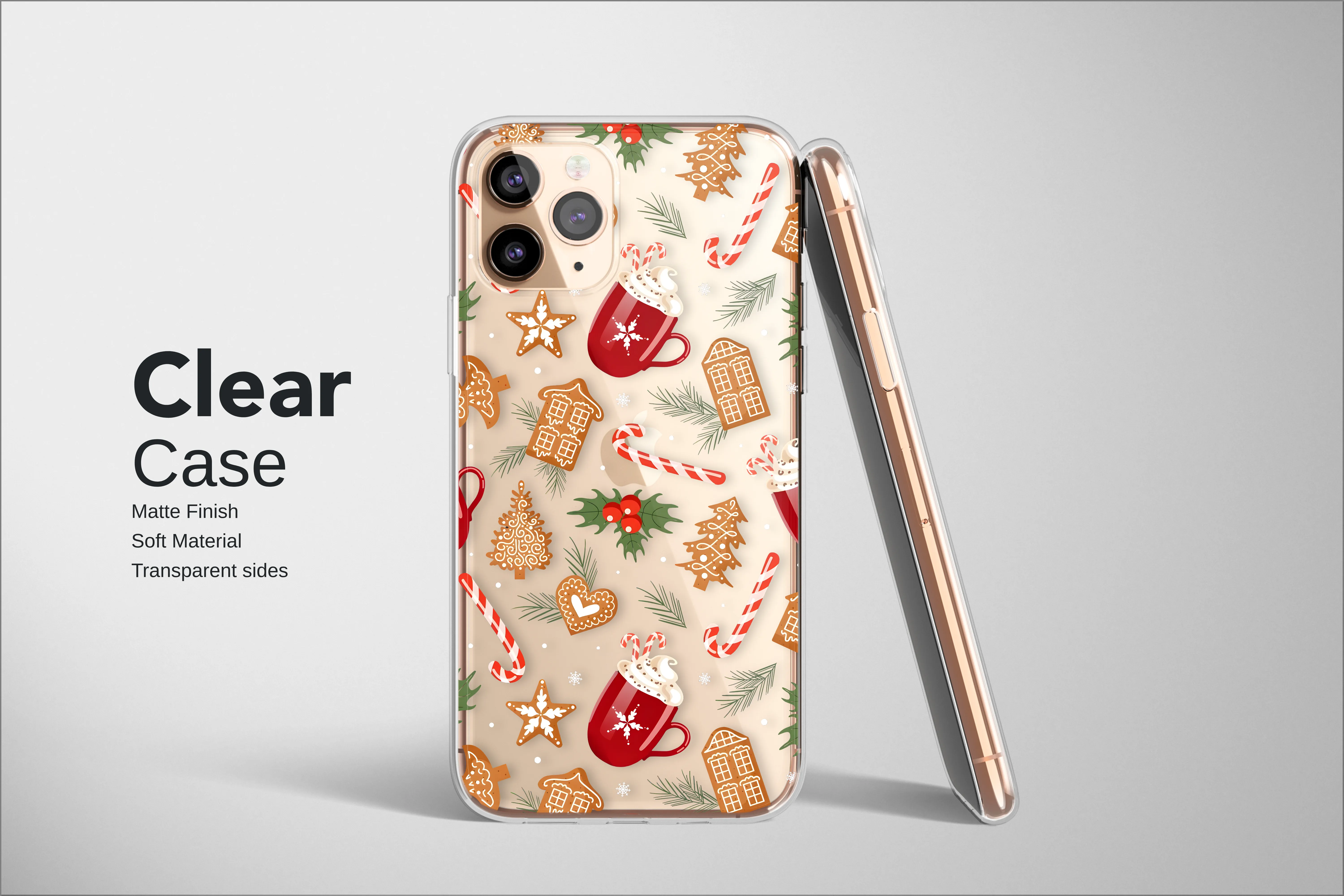 Clear Clear Festive Gingerbread and Hot Cocoa Holiday Pattern Phone Case Cover for iPhone 17 Pro Max 16 15 13 Samsung S25 S24 Pixel 8269 - Image 2