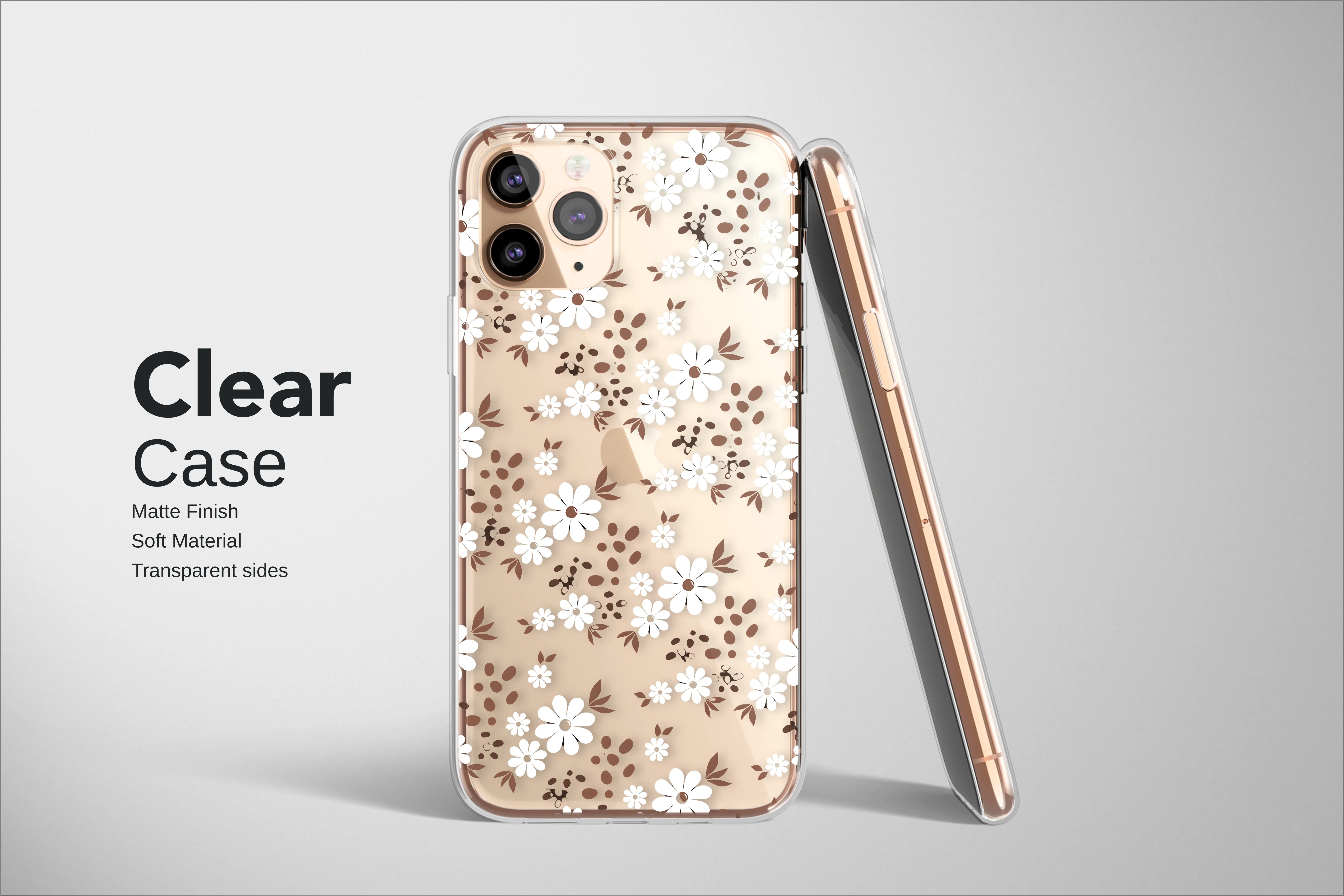 Clear Clear Glitch Art Daisy Floral Brown Abstract Pattern Phone Case Cover for iPhone 17 Pro Max 16 15 13 Samsung S25 S24 Pixel 8186