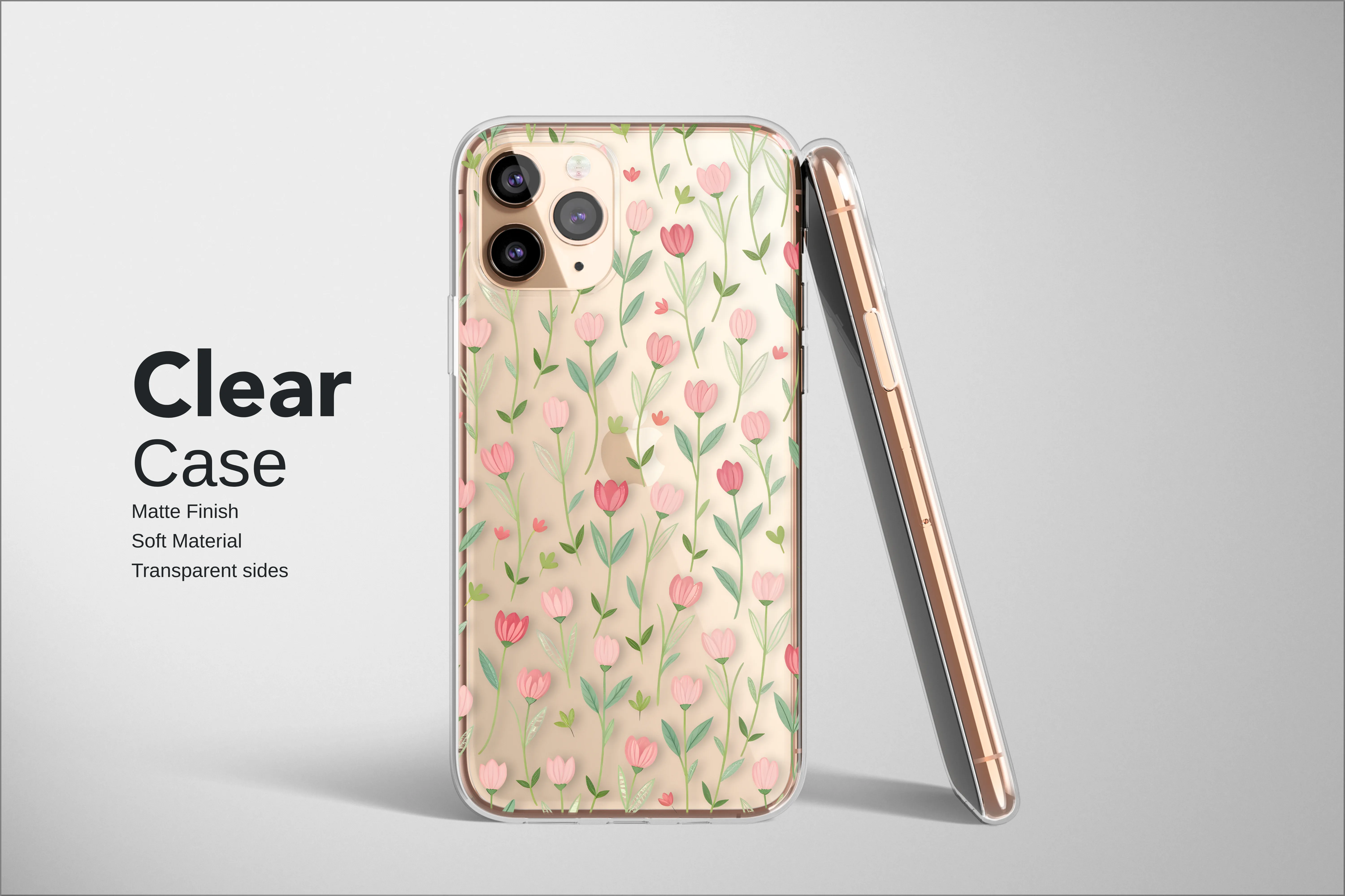 Clear Clear Glitch Art Pink Tulip Floral Botanical Pattern Phone Case Cover for iPhone 17 Pro Max 16 15 13 Samsung S26 S25 Pixel 9470 - Image 2