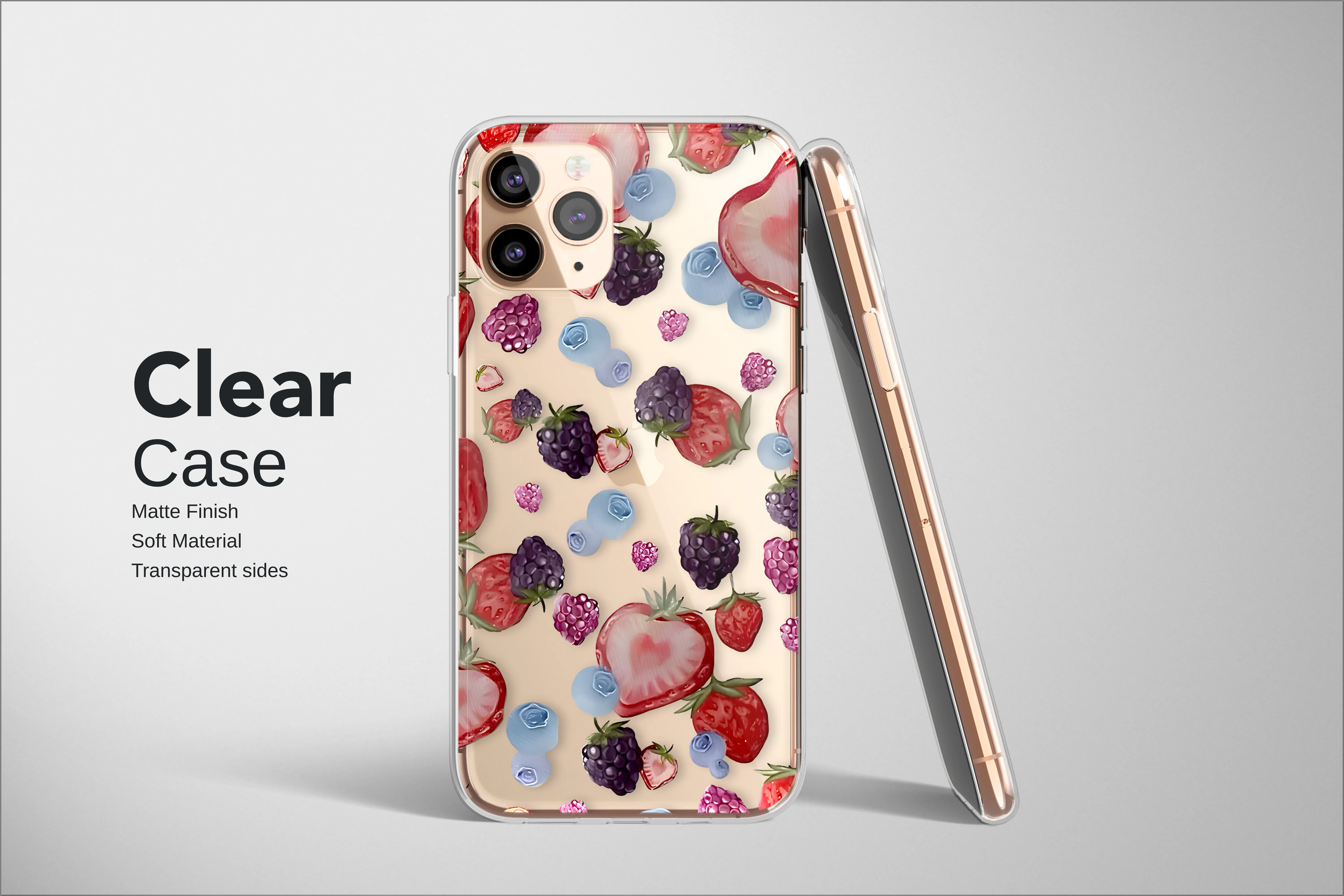 Clear Clear Glitch Art Strawberry Berry Fruit Watercolor Pattern Phone Case Cover for iPhone 17 Pro Max 16 15 13 Samsung S26 S25 Pixel 9581 - Image 2